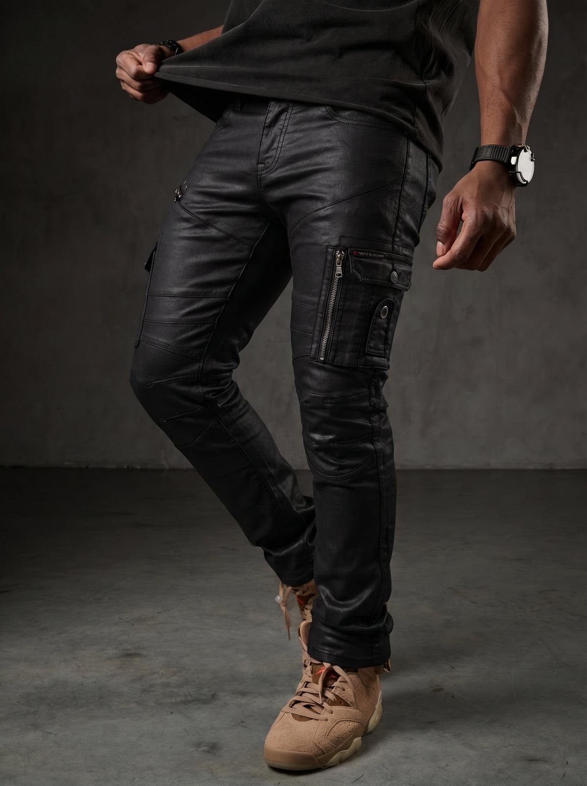 CD405 jeans confortable pour hommes avec des fermetures éclair décoratives cool en coupe droite