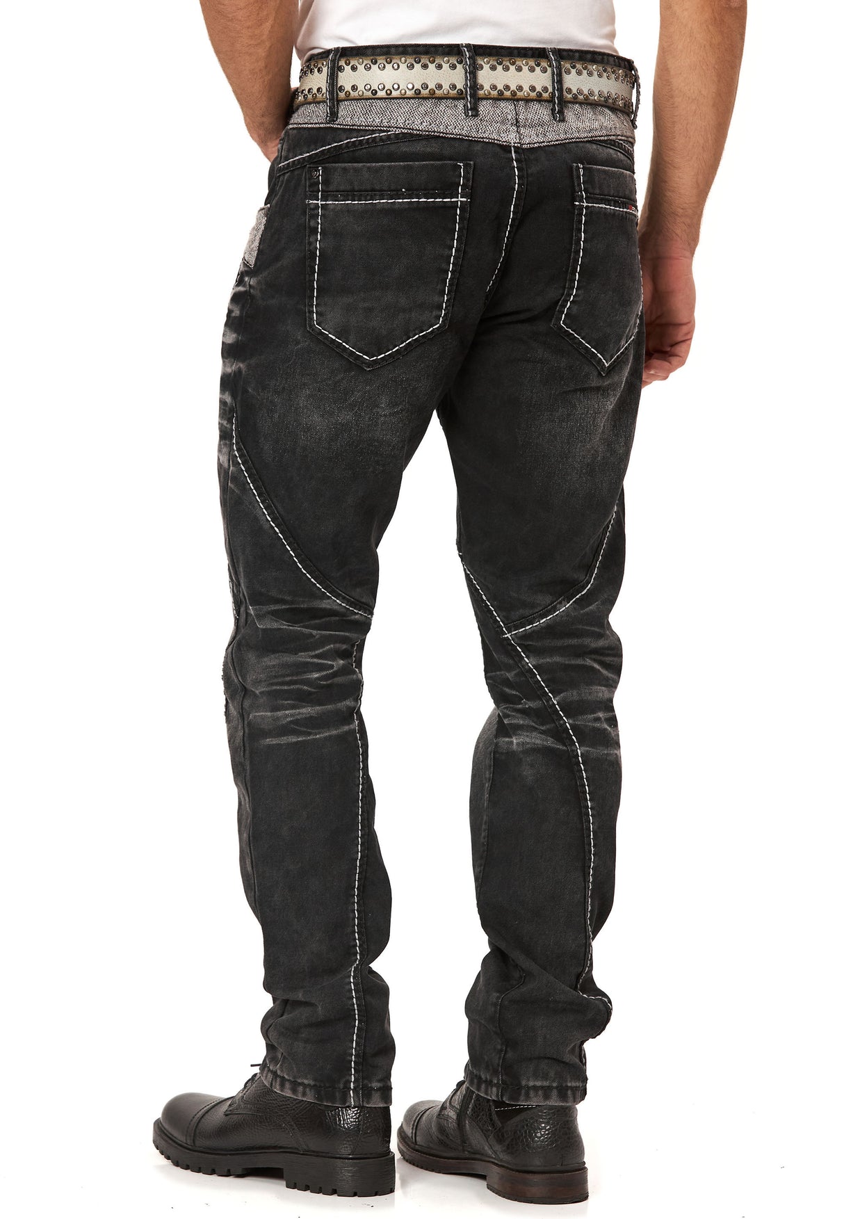 CD917 Men’s Jeans – Regular Fit – Black Denim with Contrast Stitching & Metal Eyelets