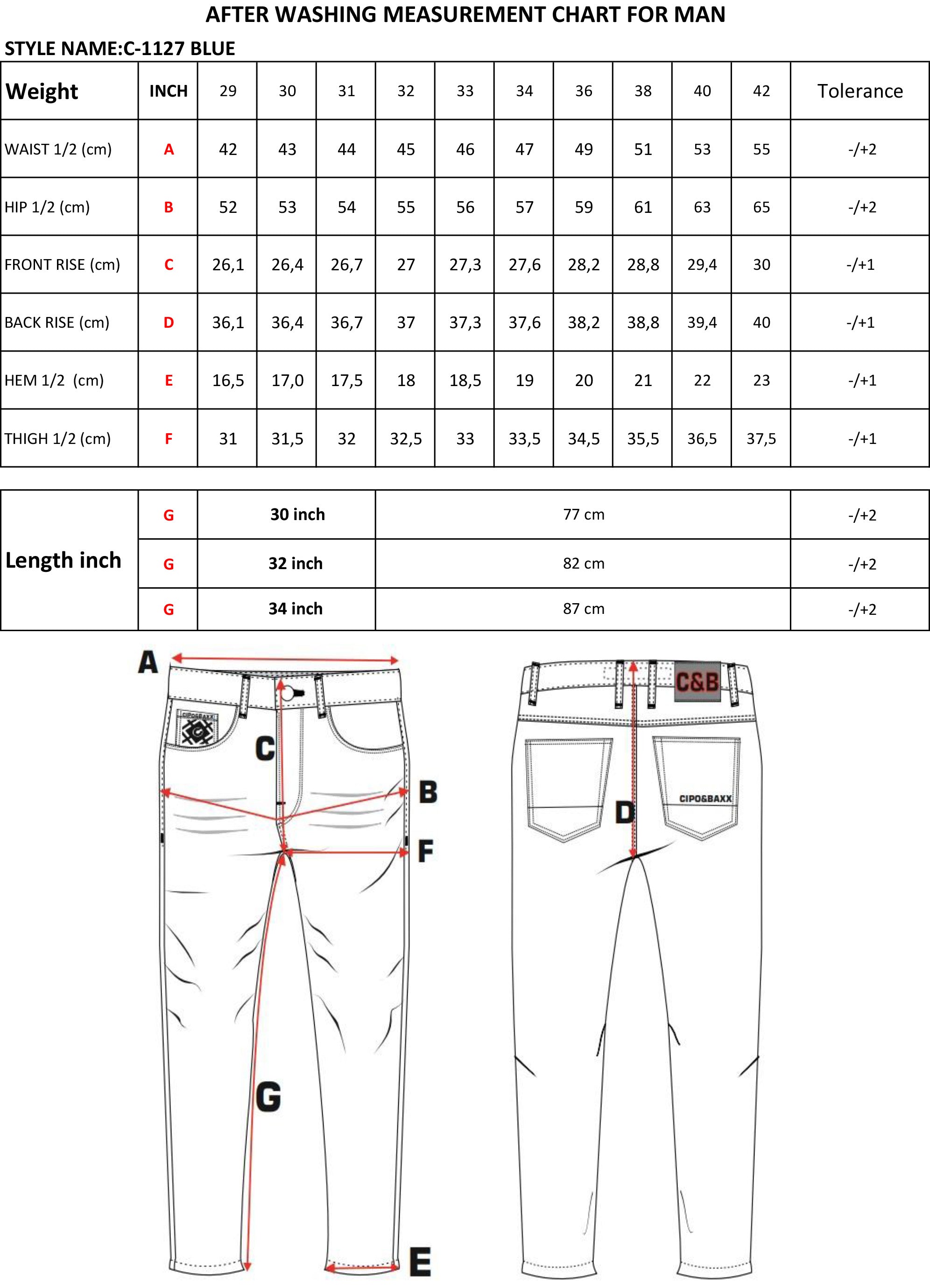 C-1127 – Regular Fit z Wyrazistymi Detalami size chart
