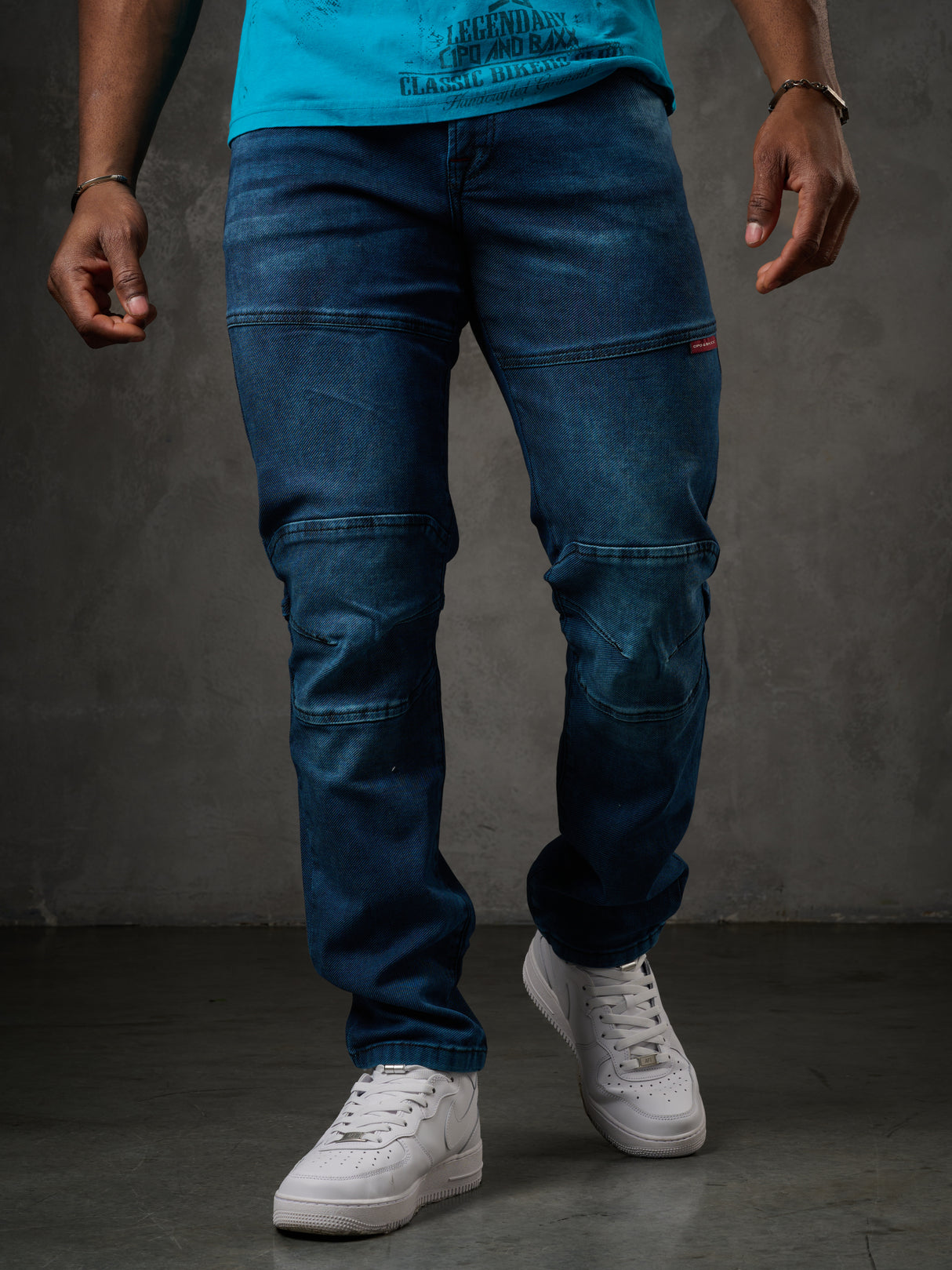 CD699 Herren Straight Fit-Jeans mit cooler Used-Waschung