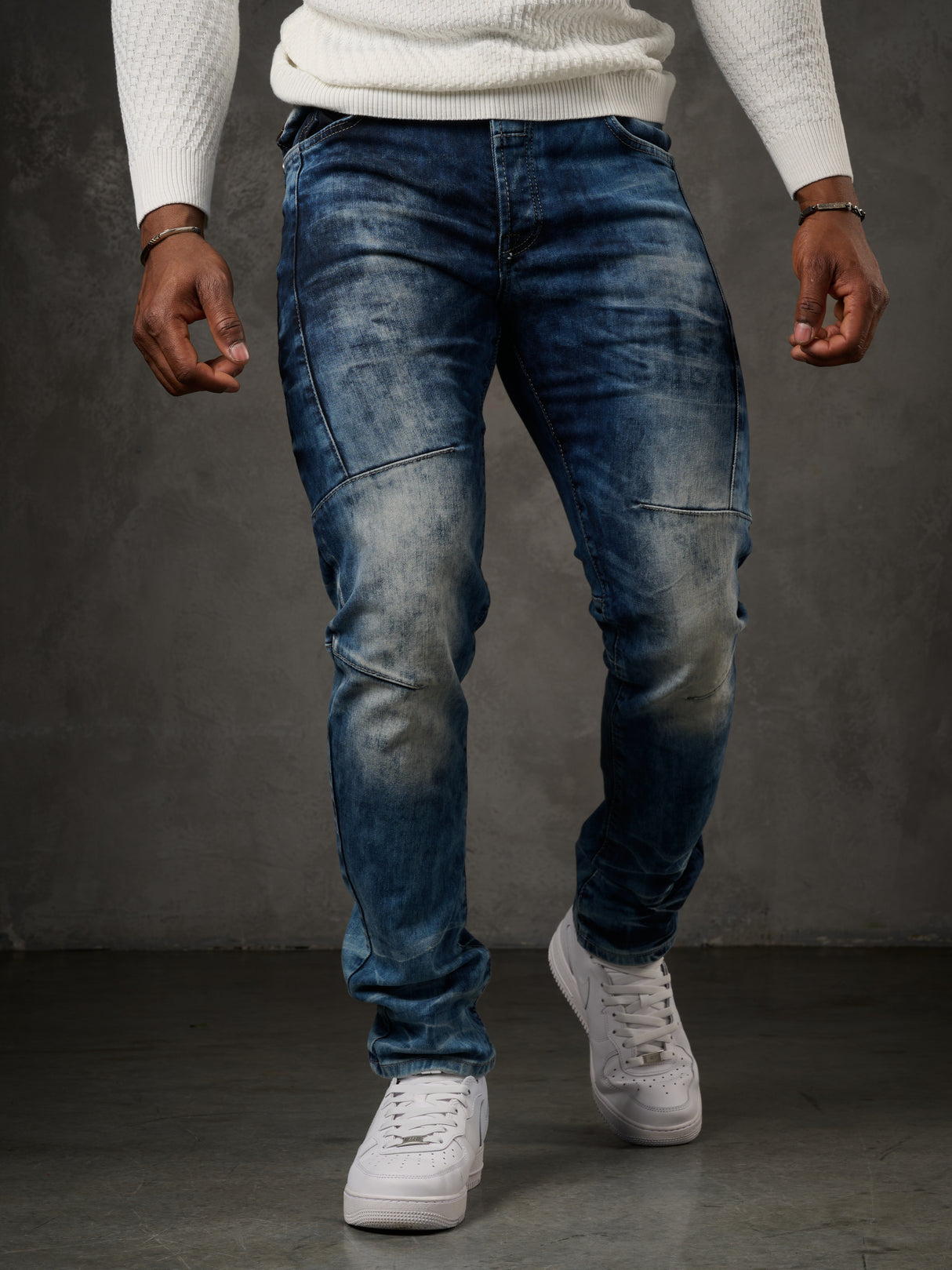 CD286 Herren bequeme Jeans mit cooler Waschung und Ziernähten