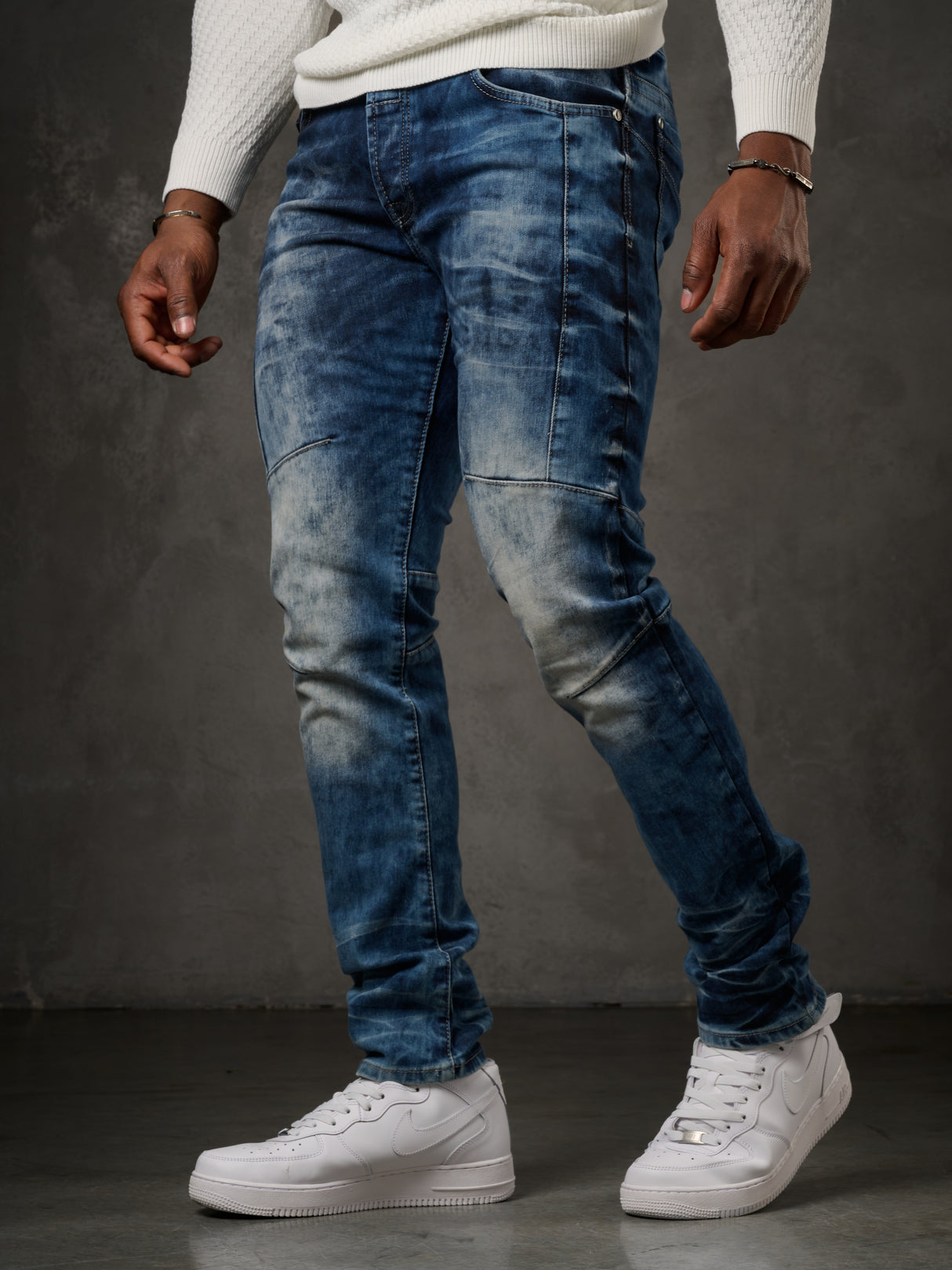 CD286 Herren bequeme Jeans mit cooler Waschung und Ziernähten