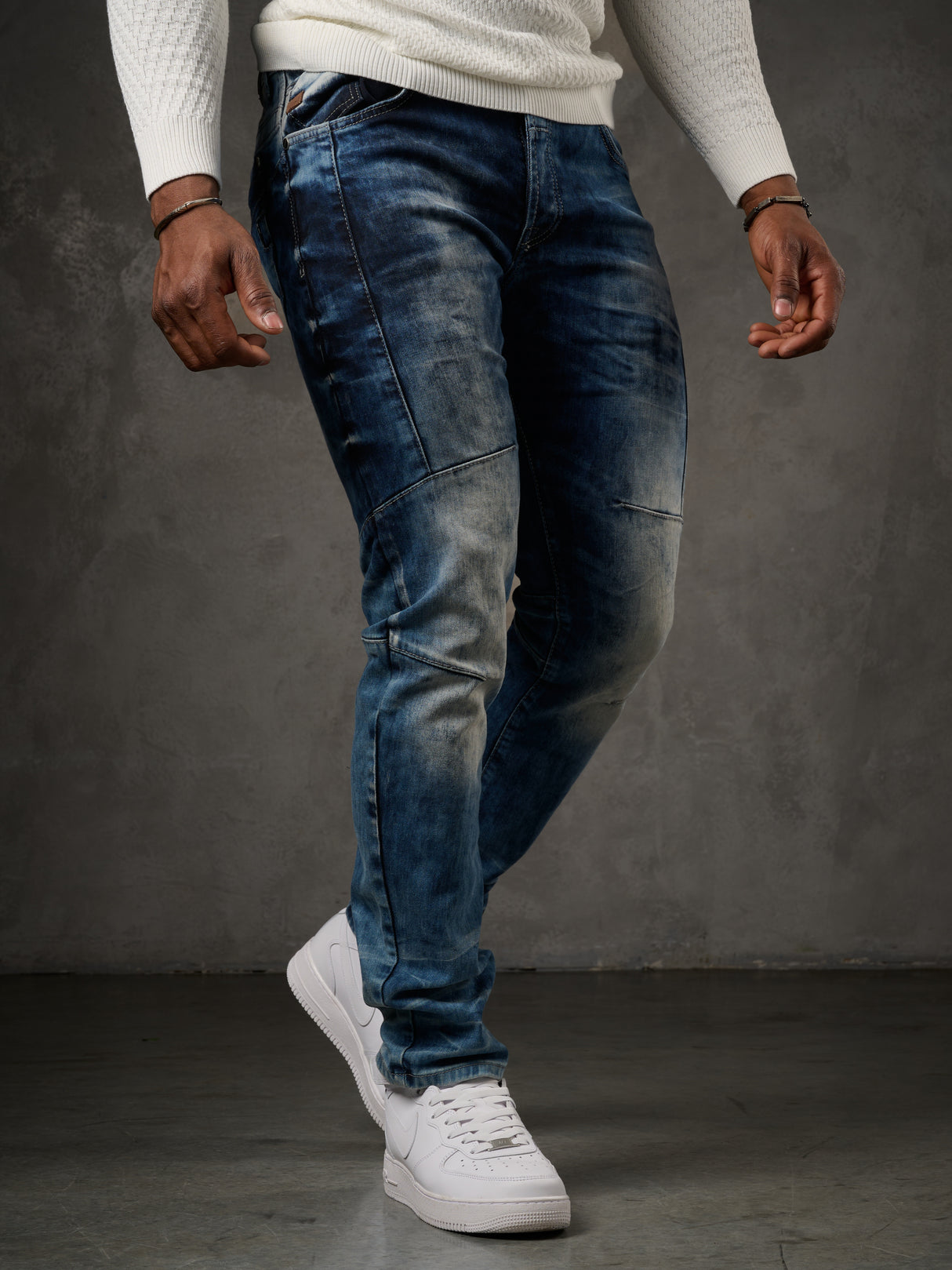 CD286 Herren bequeme Jeans mit cooler Waschung und Ziernähten