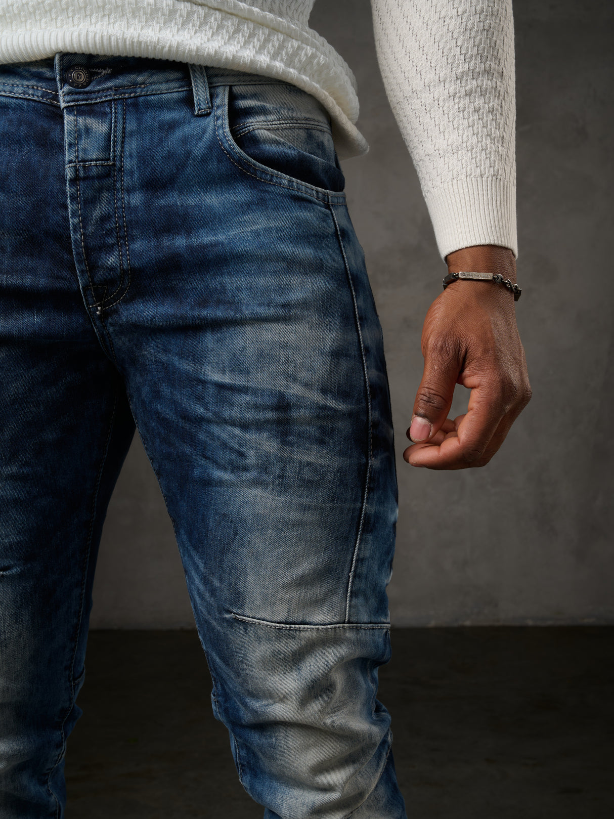 CD286 Herren bequeme Jeans mit cooler Waschung und Ziernähten