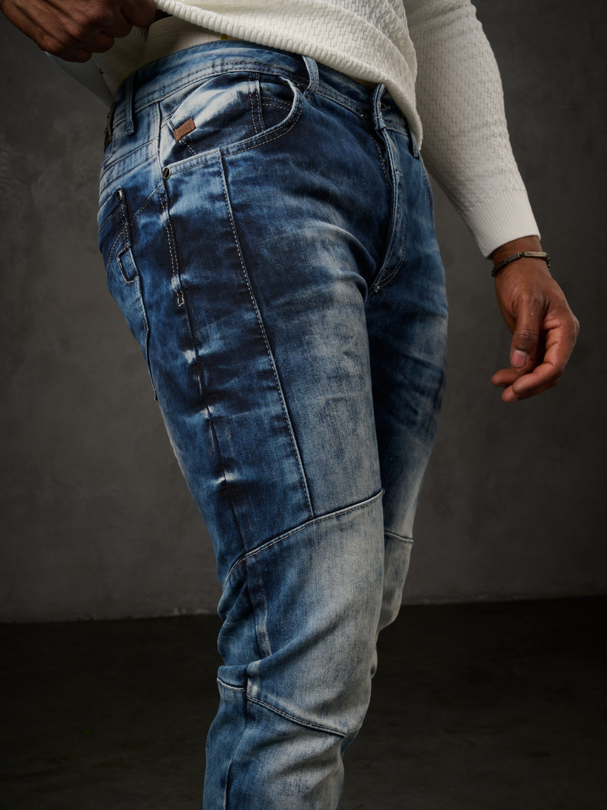CD286 Herren bequeme Jeans mit cooler Waschung und Ziernähten