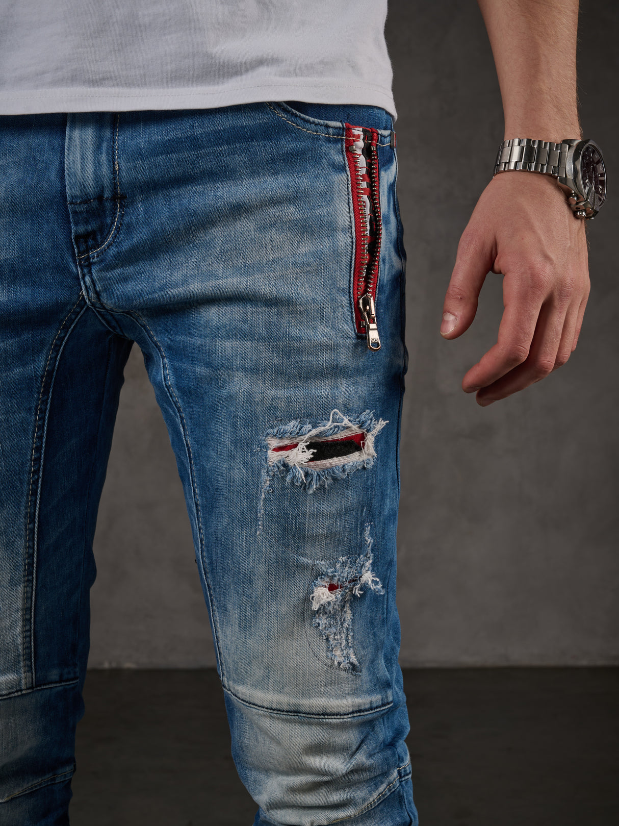 CD847 Herren Designer Jeanshose mit Kontrastfarbenen Details