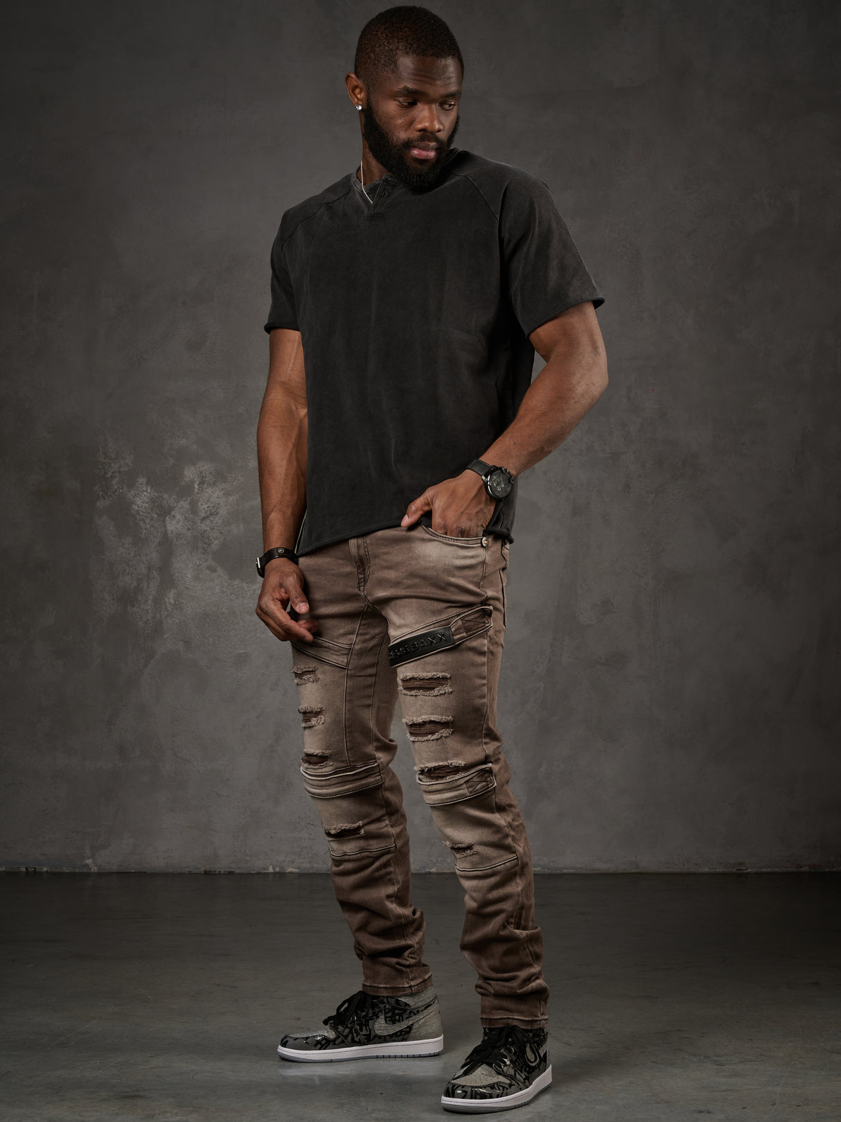 CD555 Herren Slim-Fit-Jeans im modischem Destroyed-Look