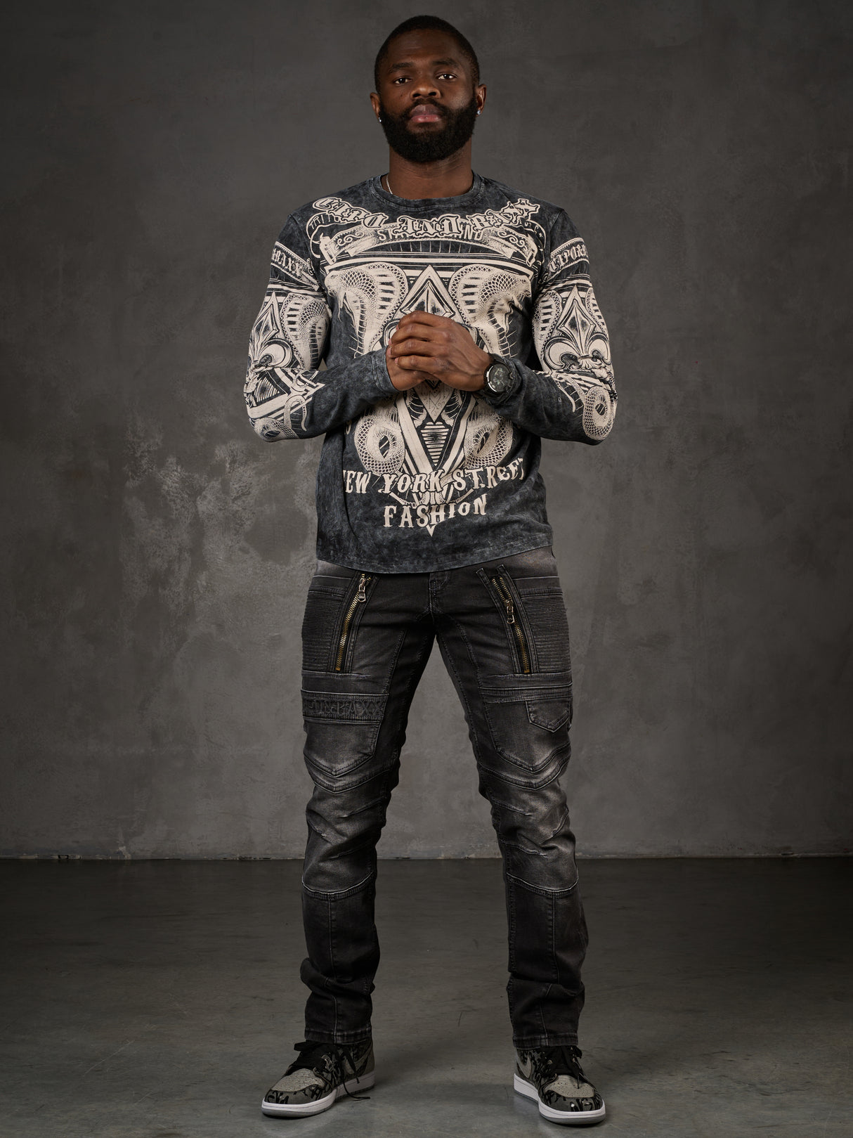 CL449 Herren Langarmshirt mit großem Print