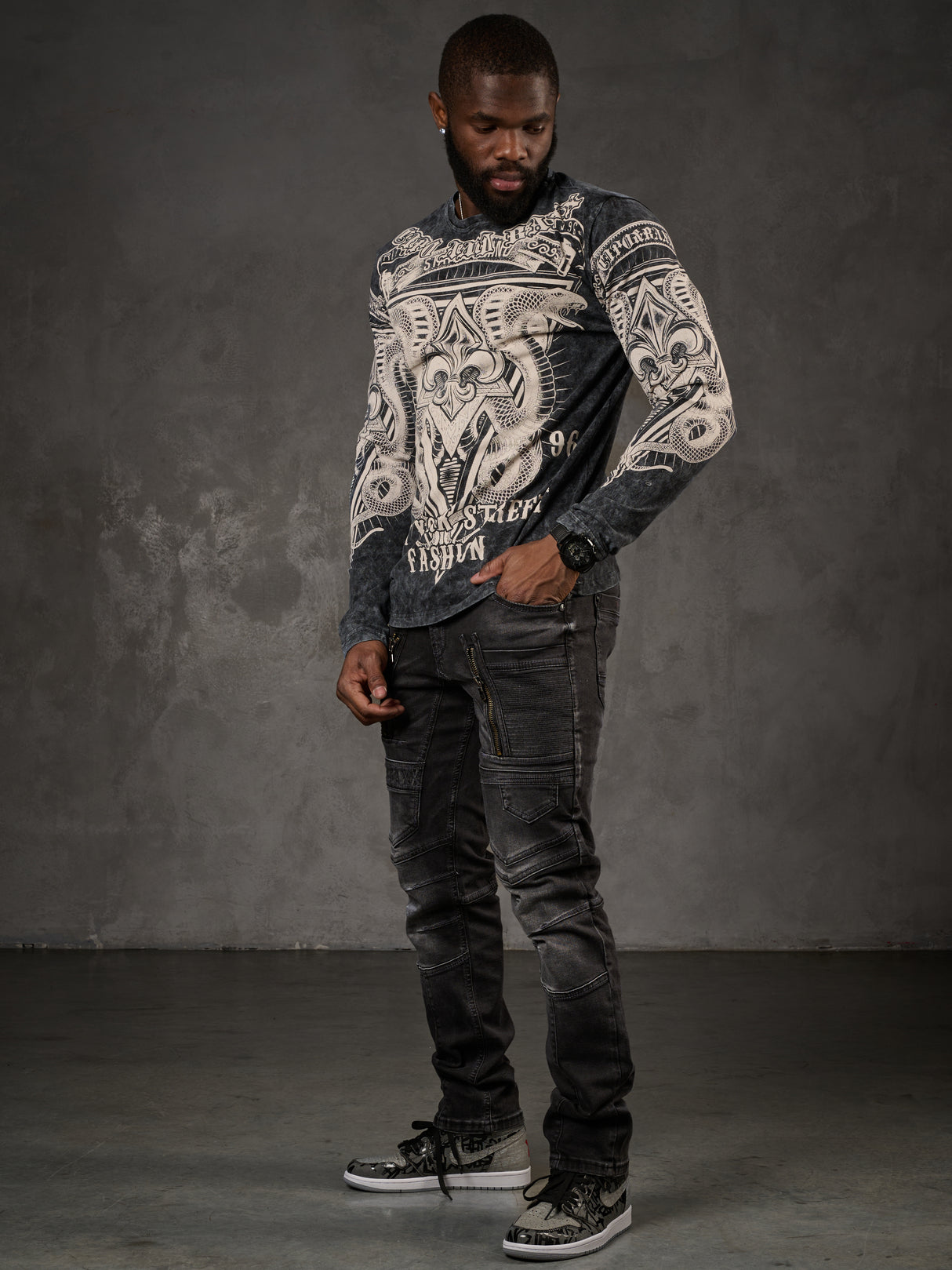 CL449 Herren Langarmshirt mit großem Print