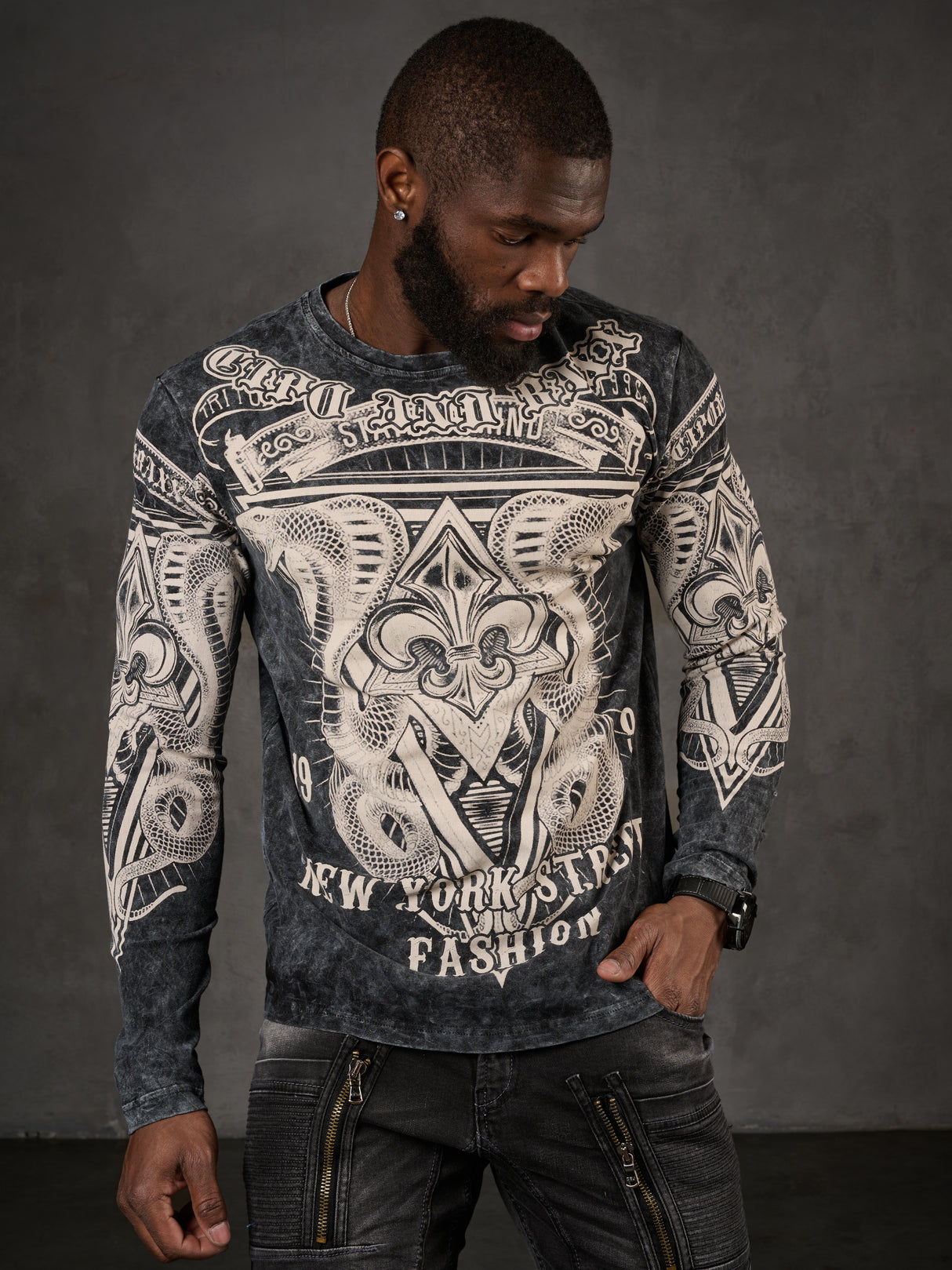 CL449 Herren Langarmshirt mit großem Print