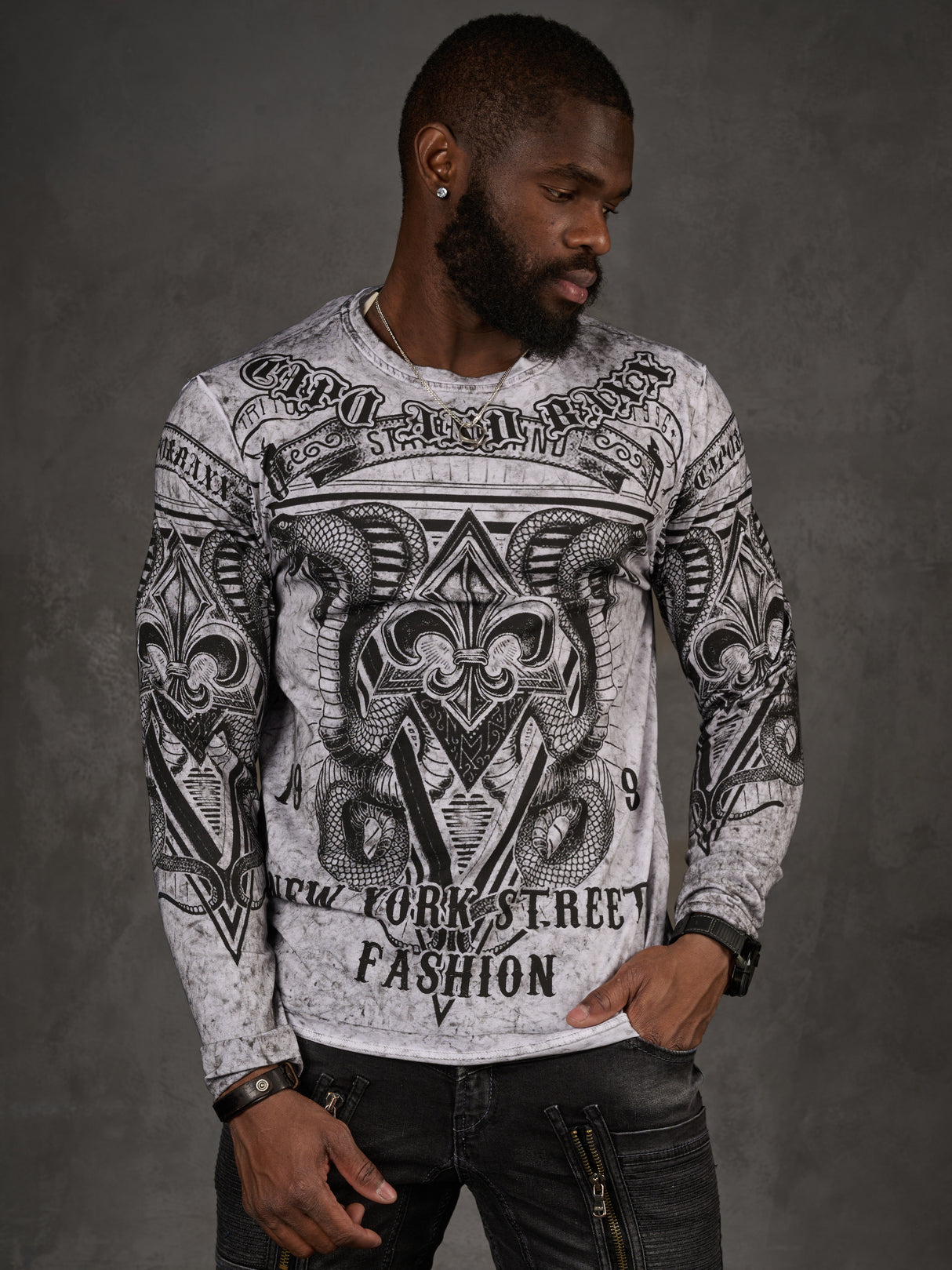 CL449 Herren Langarmshirt mit großem Print