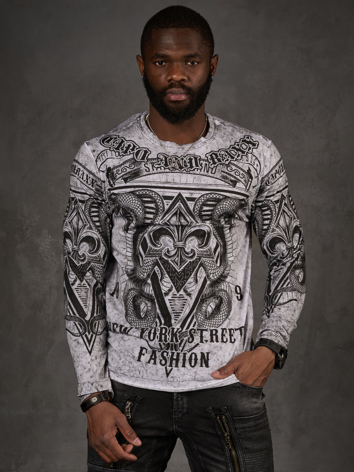 CL449 Herren Langarmshirt mit großem Print