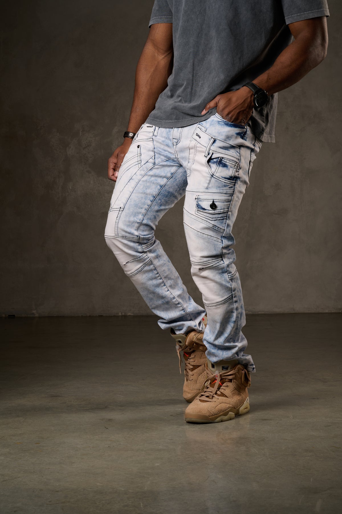 CD598 Herren bequeme Jeans mit coolen Ziernahtelementen