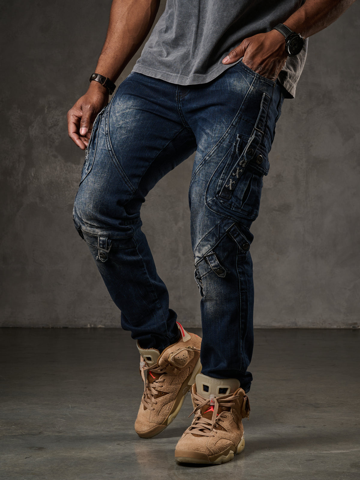 CD440 Hombres delgados-fit-jeans con hebillas de bloqueo en forma recta