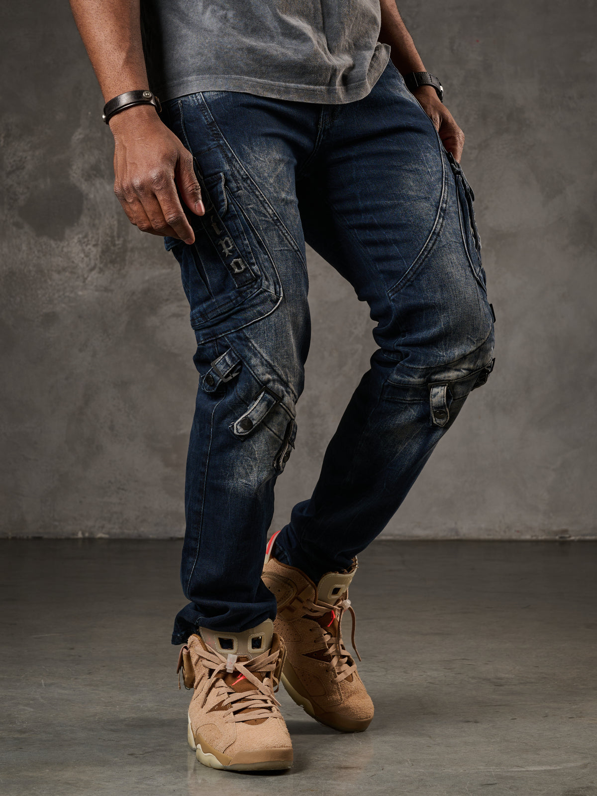 CD440 Hombres delgados-fit-jeans con hebillas de bloqueo en forma recta