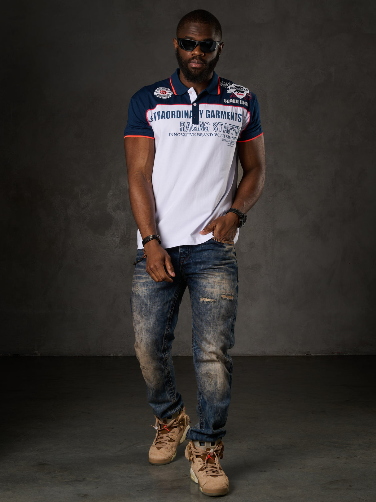 CT803-Camiseta Polo Camiseta en Regular Fit con estampado y aplicación