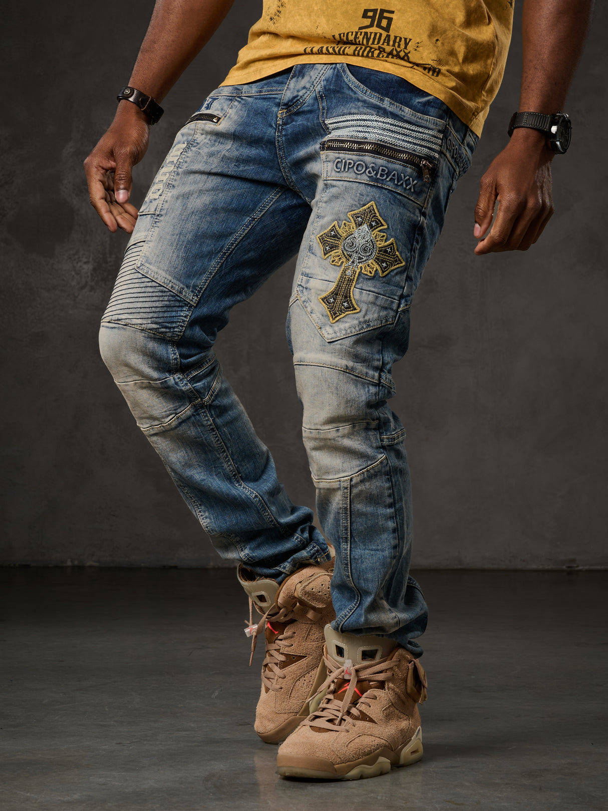 CD293 Jeans stile motociclista per uomo