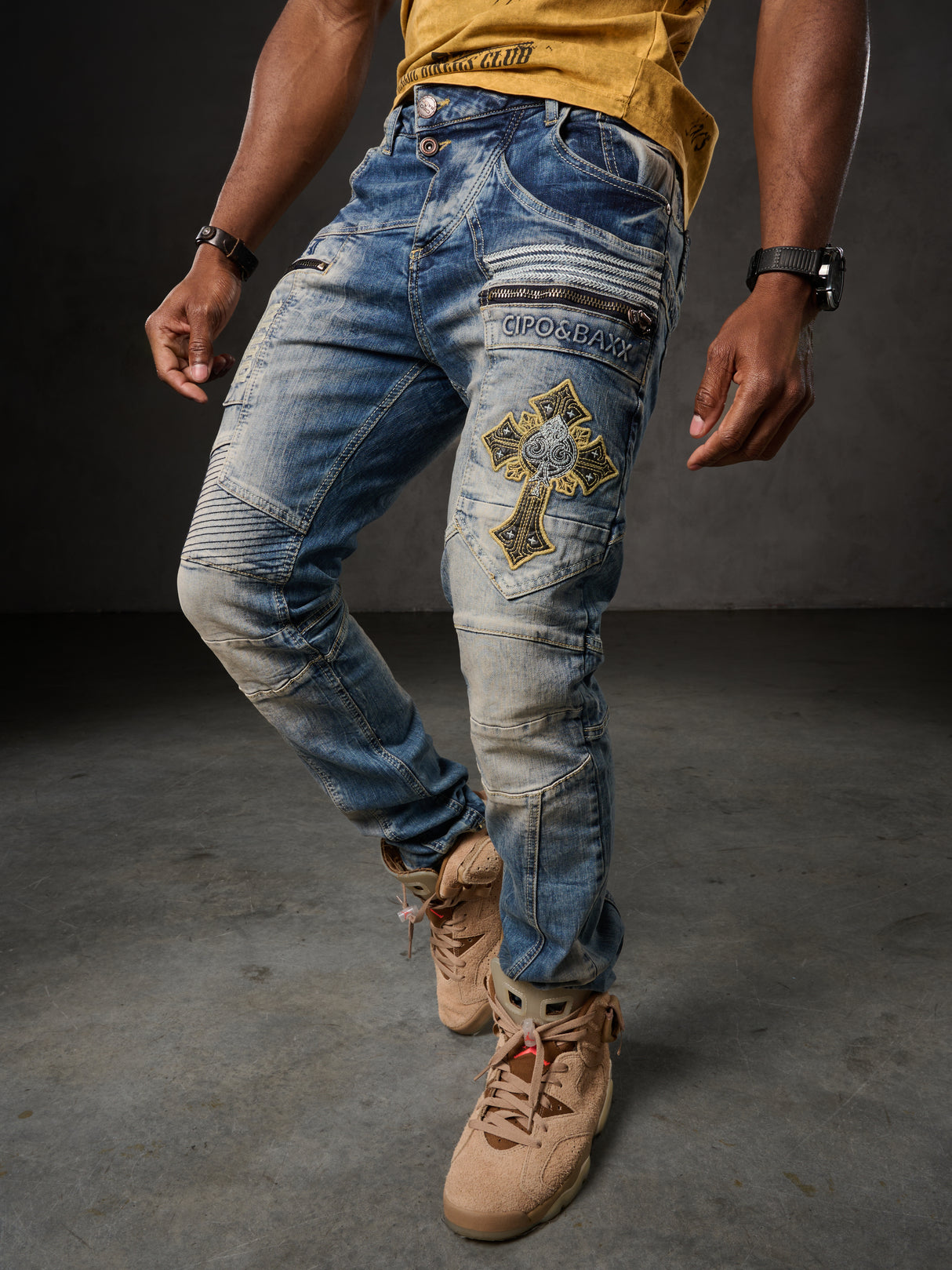 CD293 Jeans stile motociclista per uomo