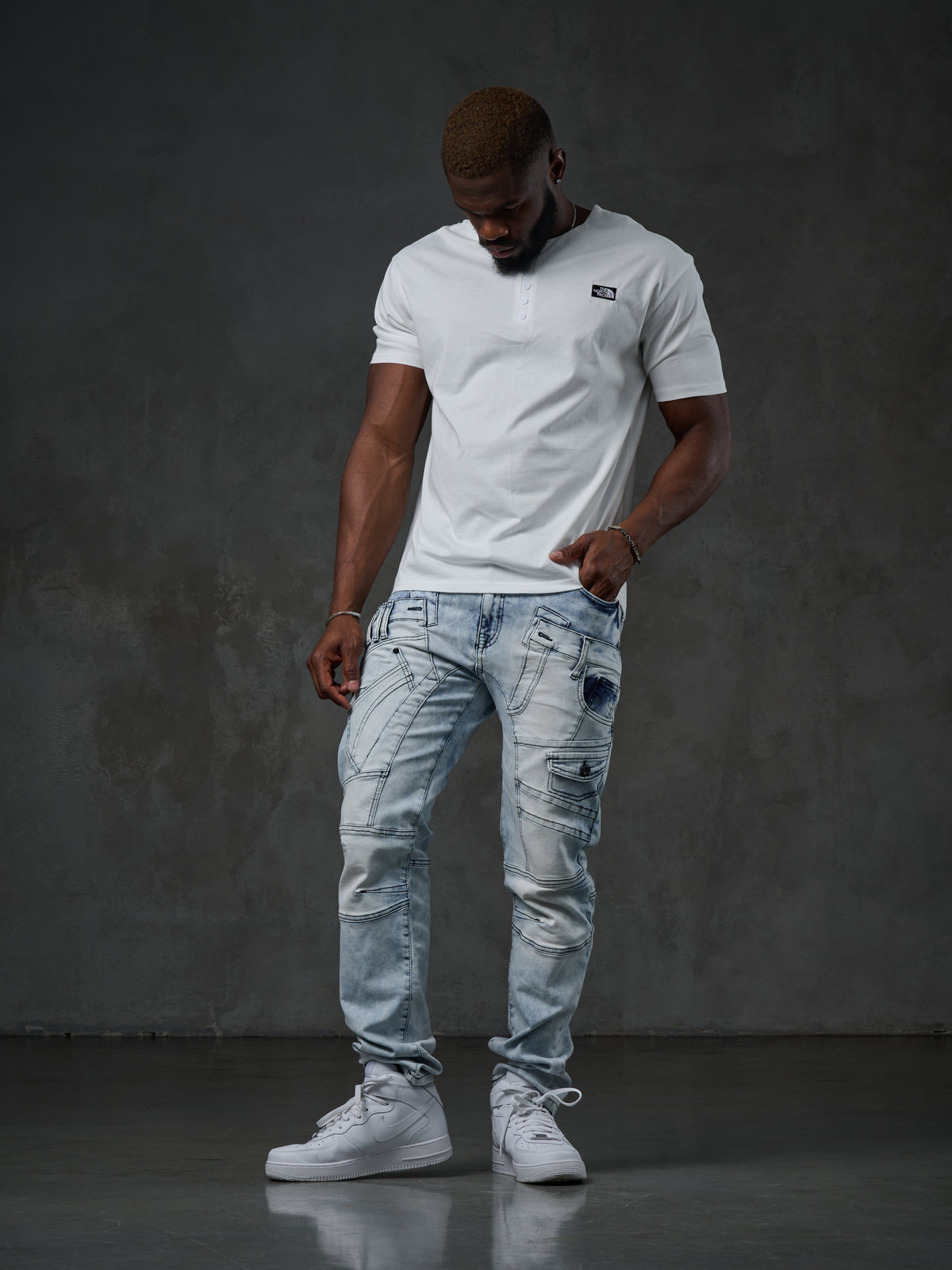 CD598 Herren bequeme Jeans mit coolen Ziernahtelementen