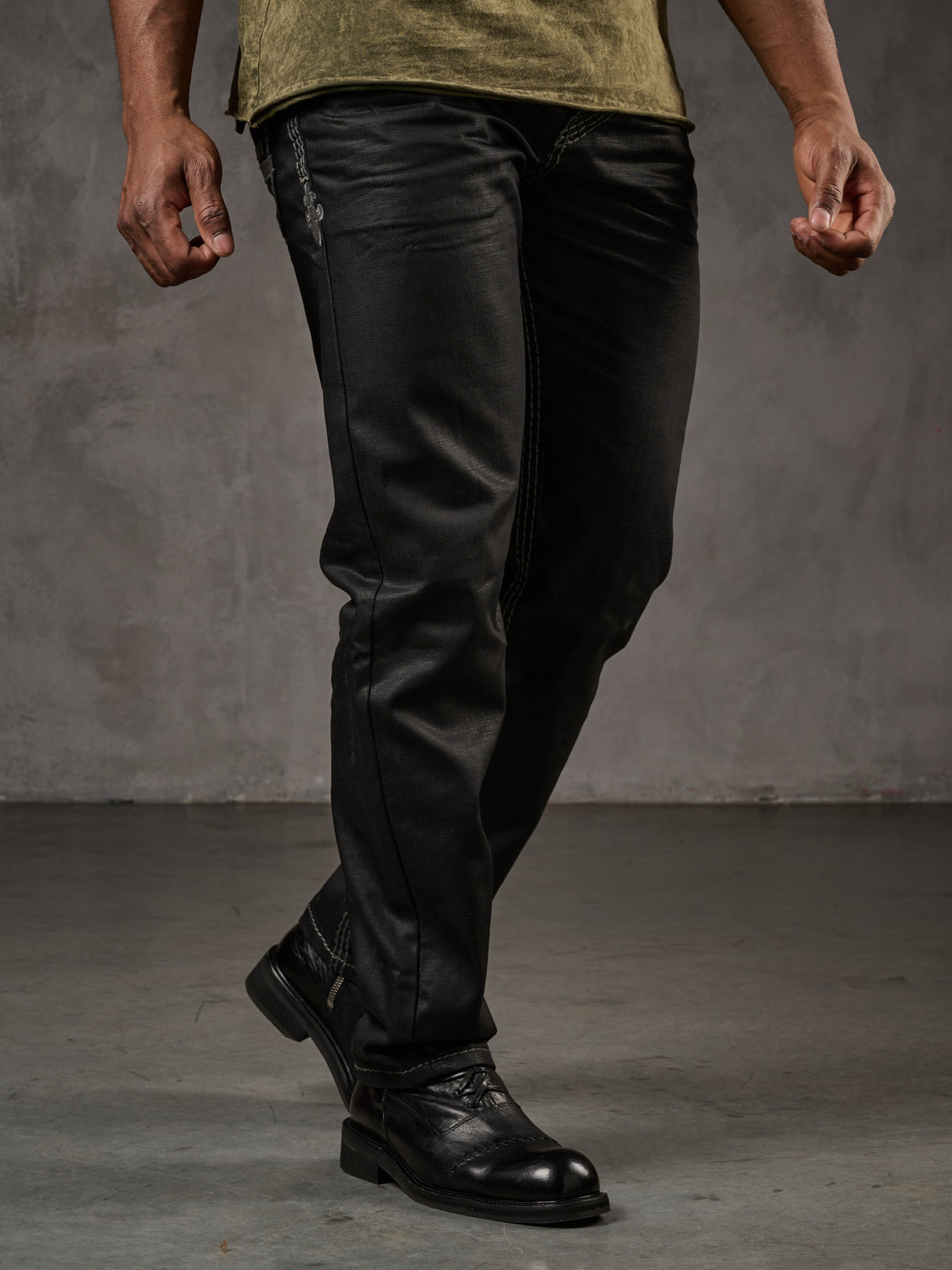 CD295 Herren bequeme Jeans im glänzenden Matt-Look in Straight Fit
