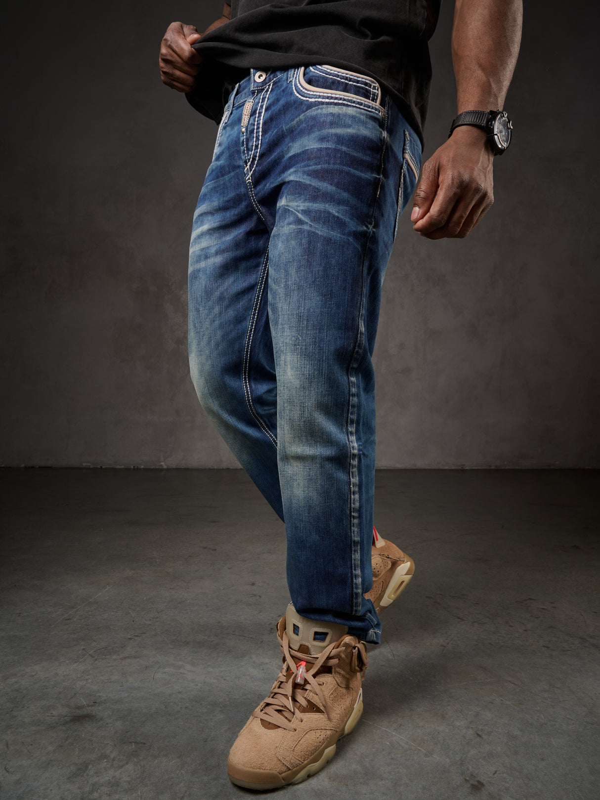 CD184 Herren bequeme Jeans mit abgesetzten Ziernähten in Straight Fit