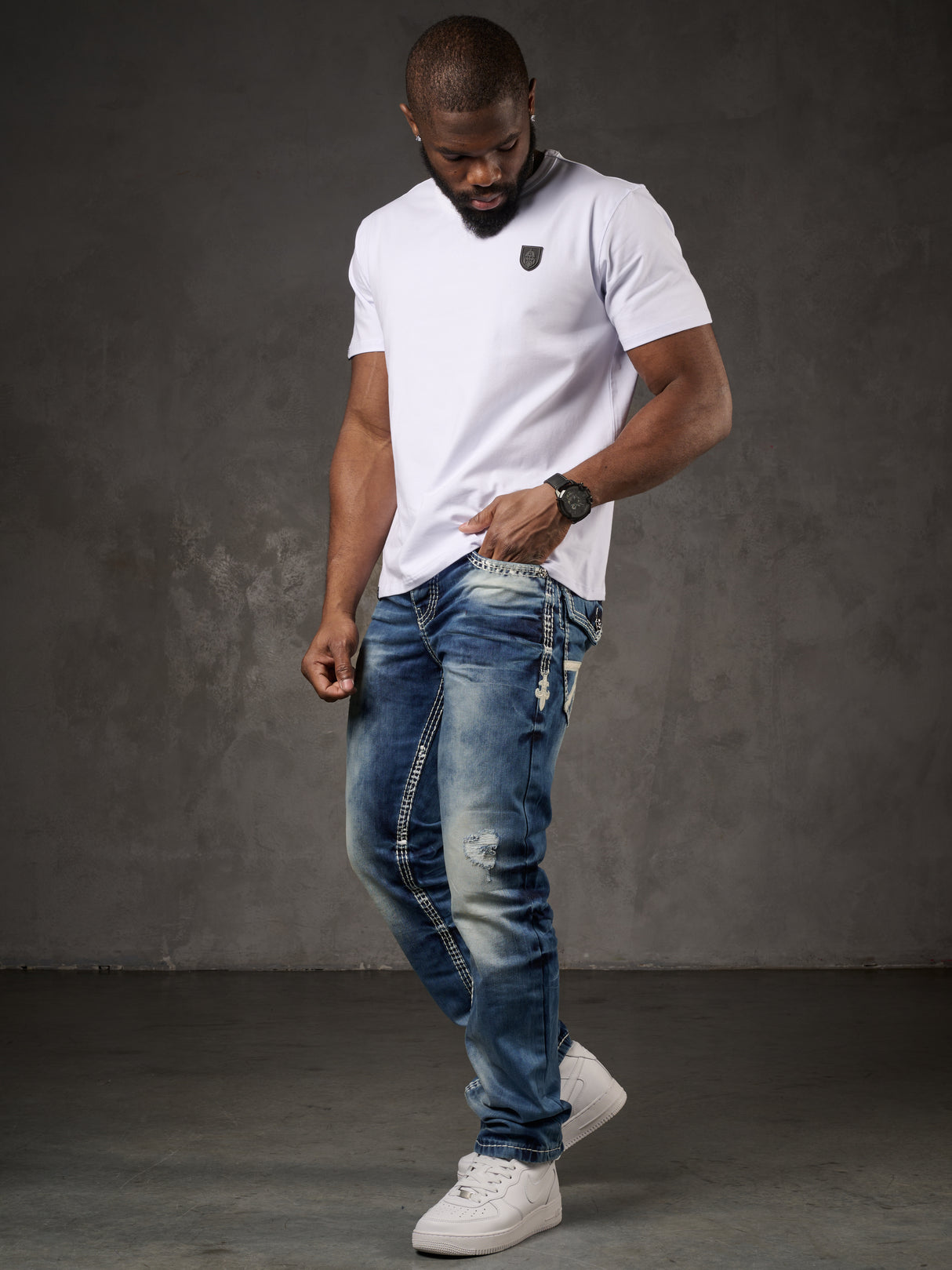 CD149 Herren bequeme Jeans im coolen Used-Look Straight Fit