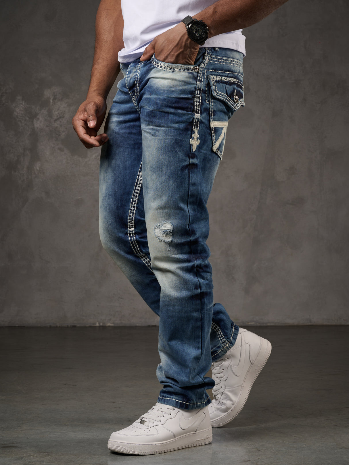 CD149 Herren bequeme Jeans im coolen Used-Look Straight Fit