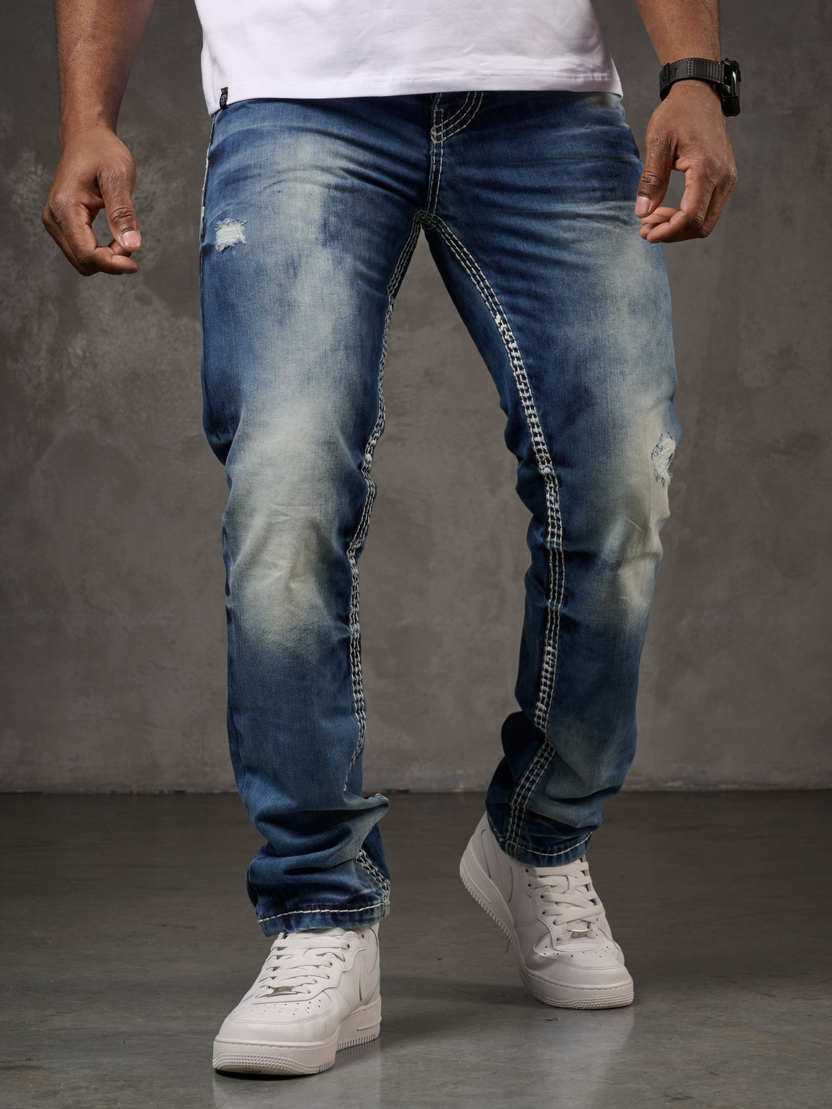 CD149 Herren bequeme Jeans im coolen Used-Look Straight Fit