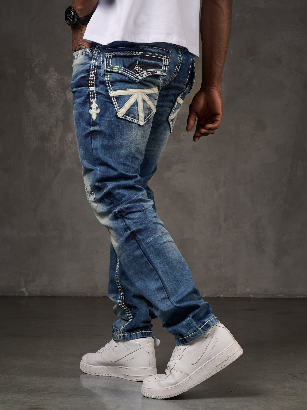 CD149 Herren bequeme Jeans im coolen Used-Look Straight Fit