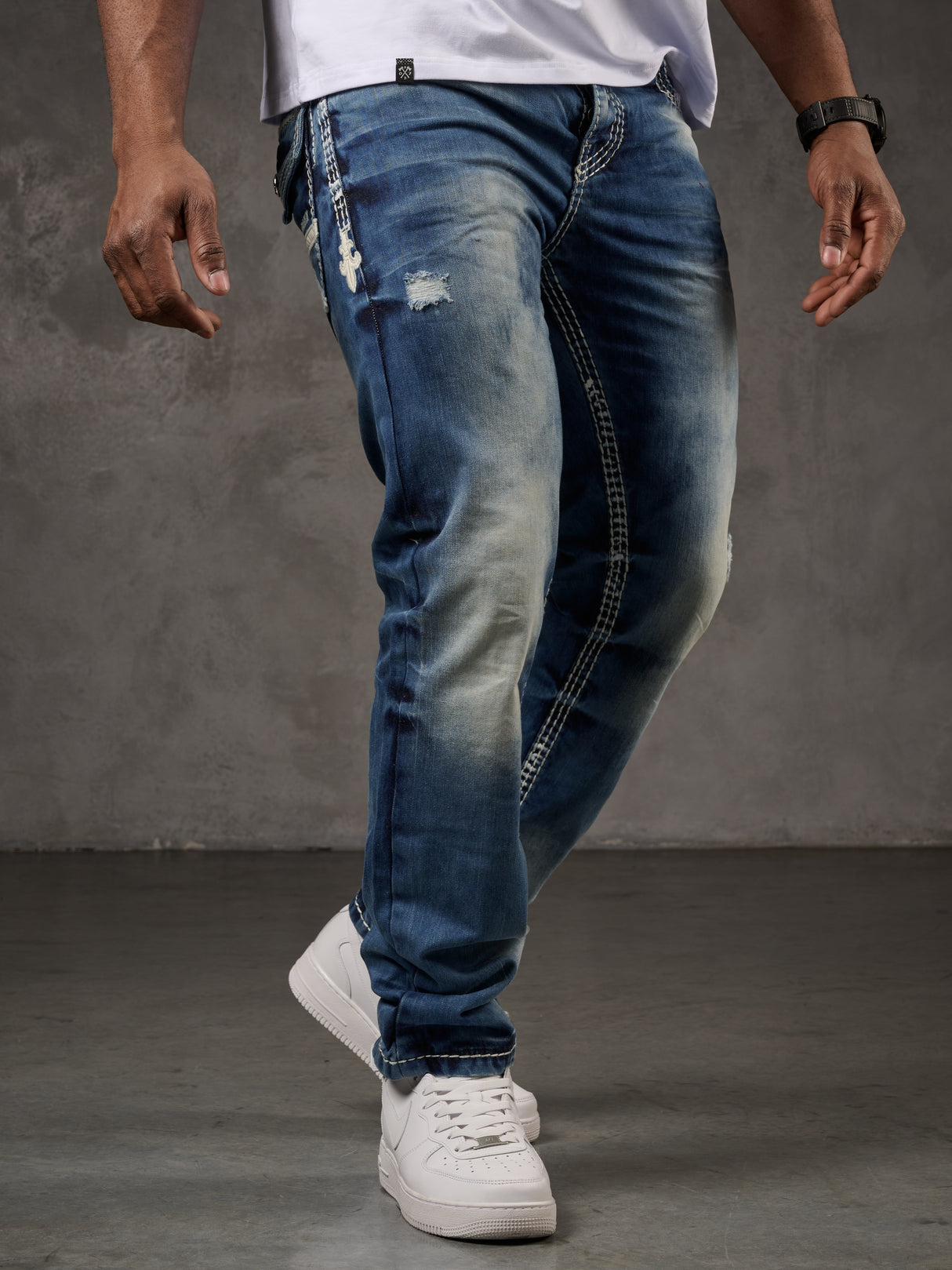 CD149 Herren bequeme Jeans im coolen Used-Look Straight Fit