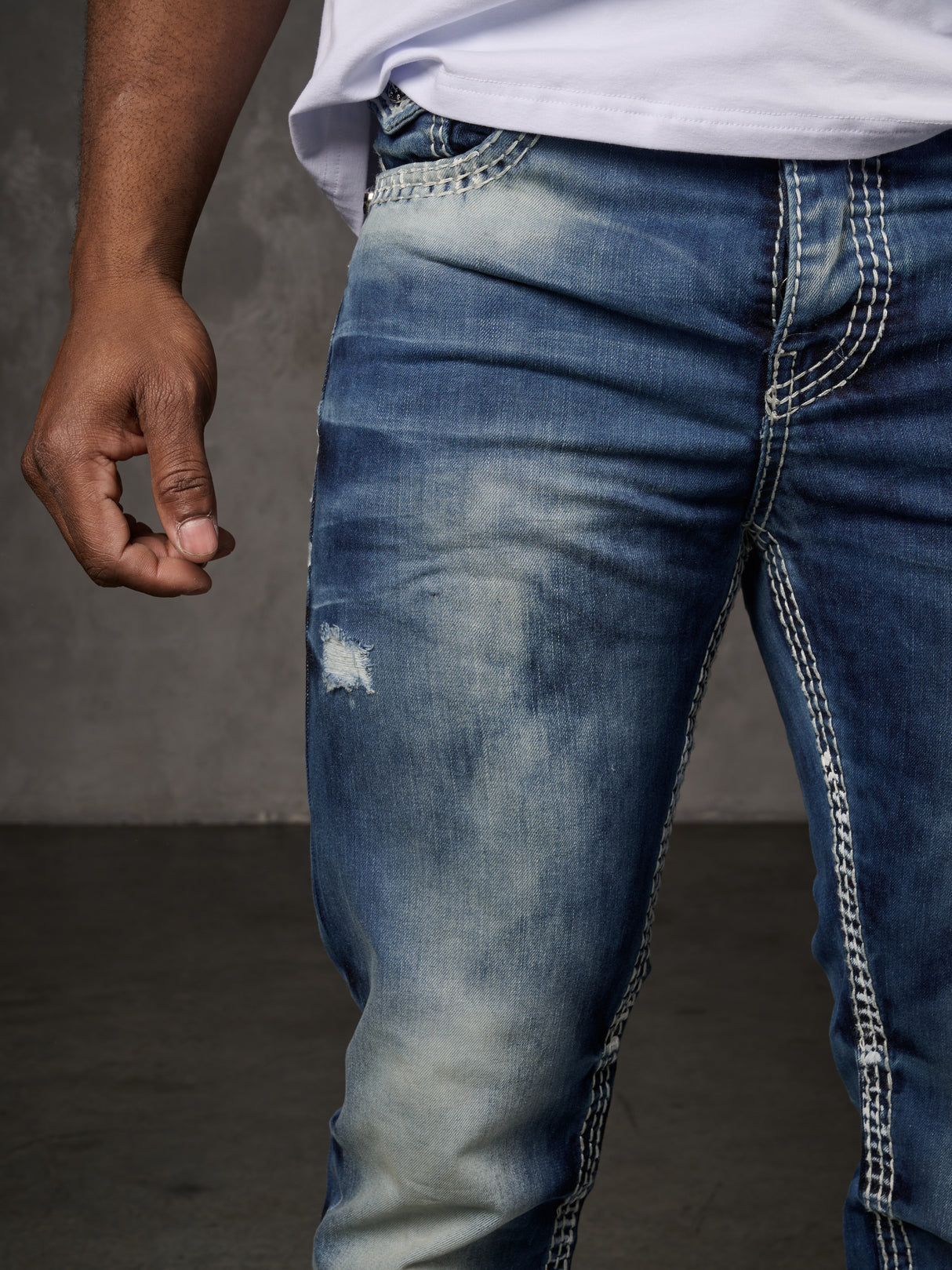 CD149 Herren bequeme Jeans im coolen Used-Look Straight Fit