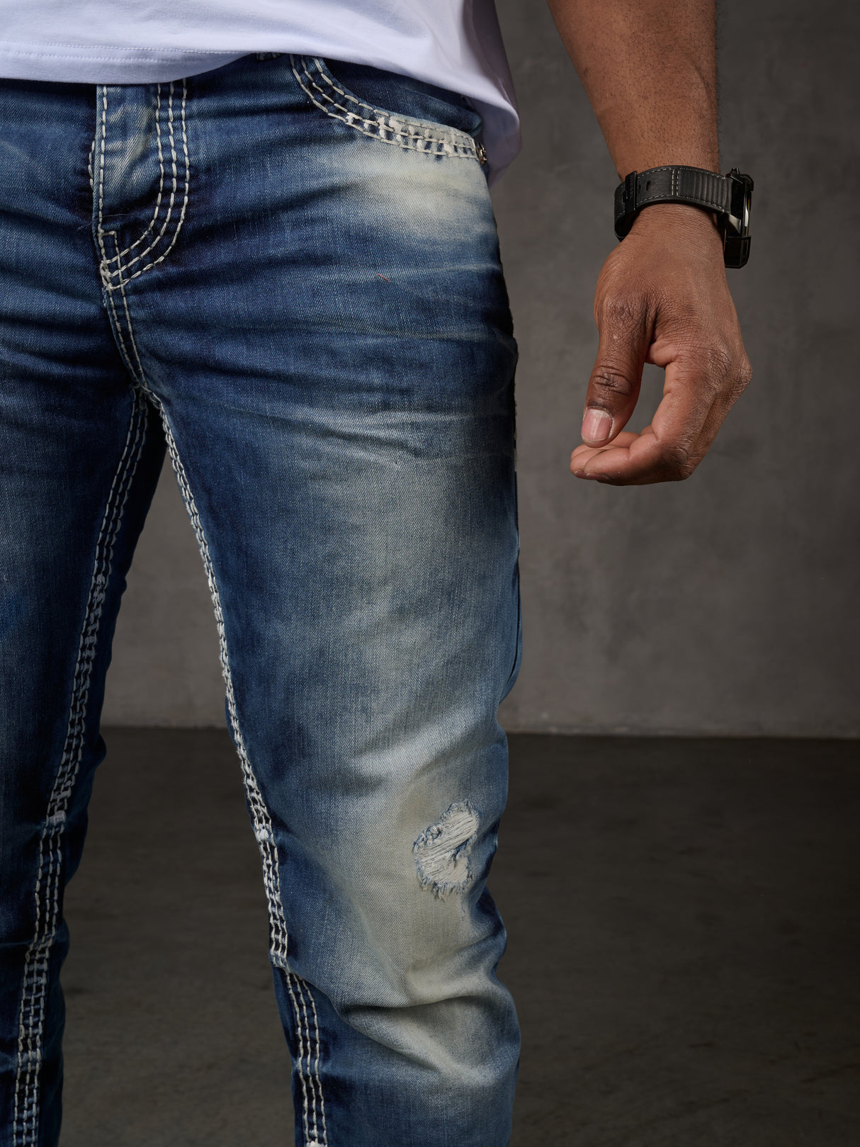 CD149 Herren bequeme Jeans im coolen Used-Look Straight Fit