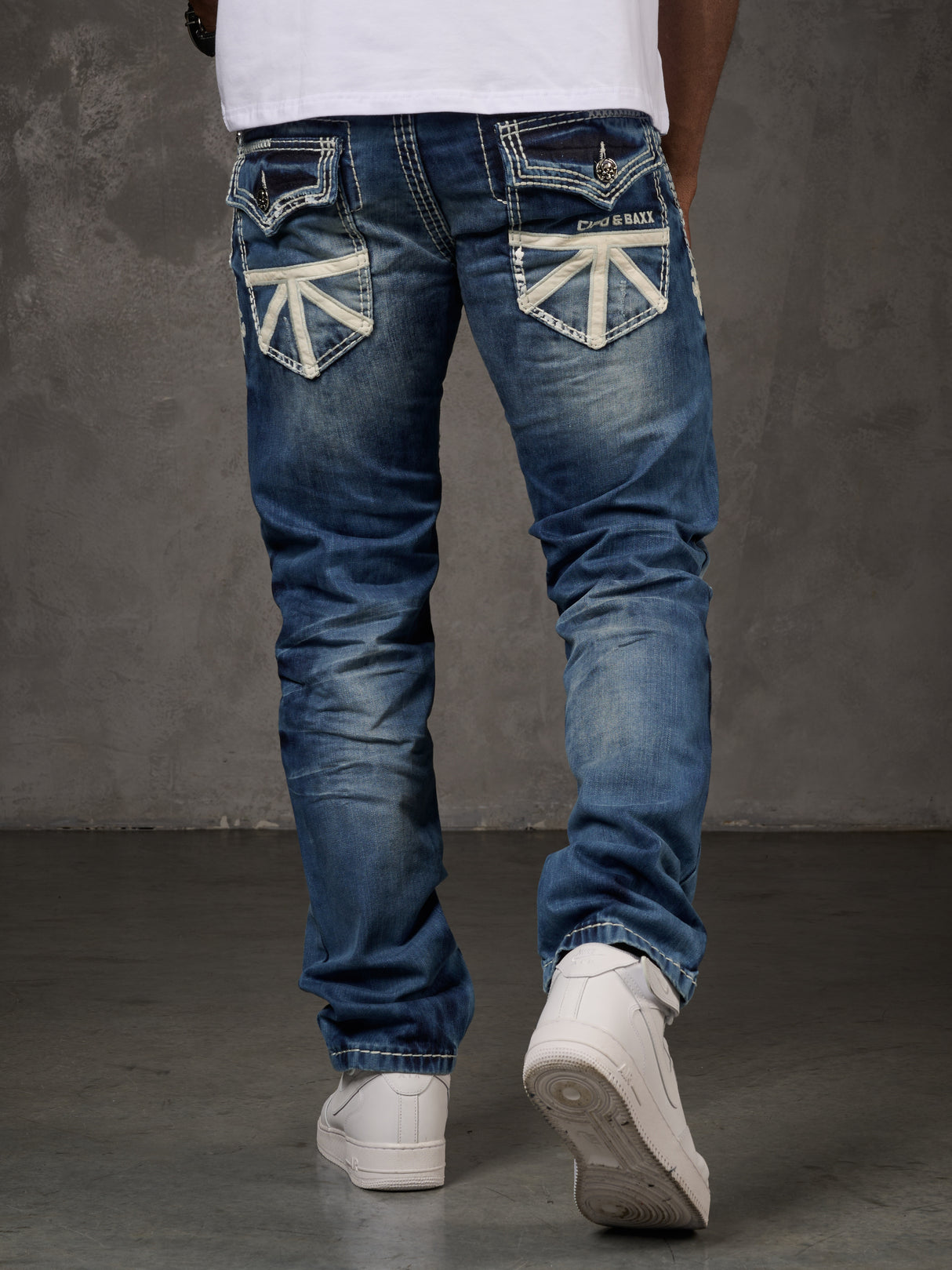 CD149 Herren bequeme Jeans im coolen Used-Look Straight Fit