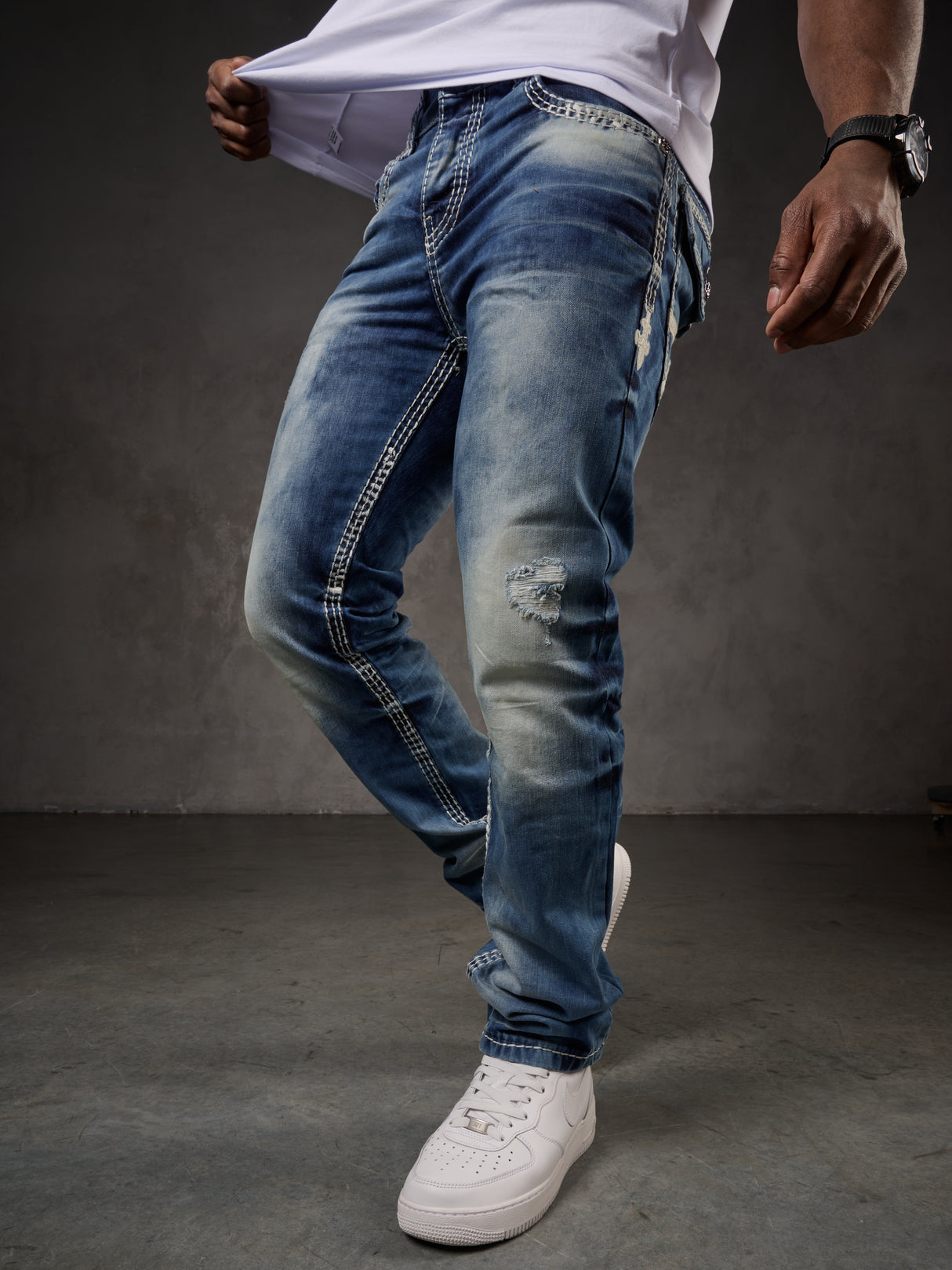 CD149 Herren bequeme Jeans im coolen Used-Look Straight Fit