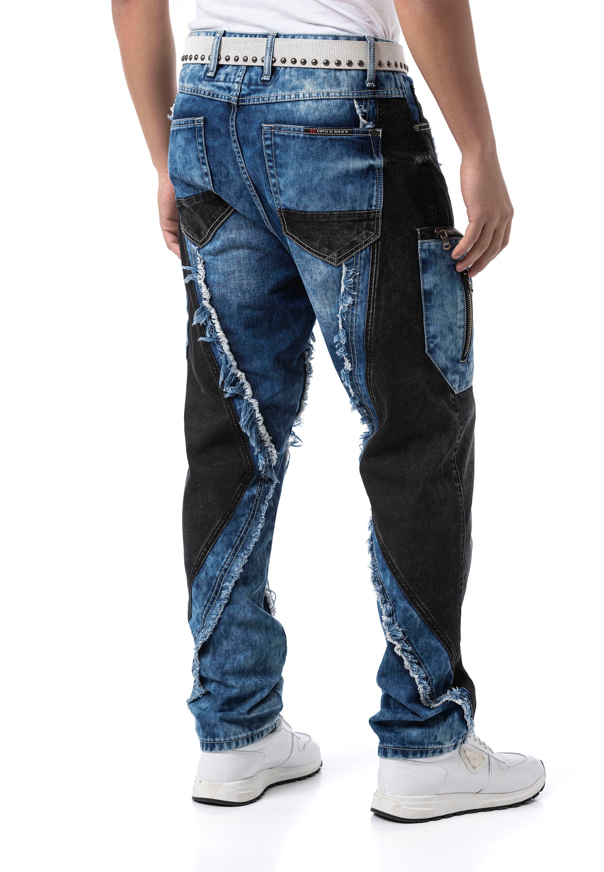 CD909 Jeans para Hombre – Corte Loose Fit con Paneles Contrastados y Cremalleras