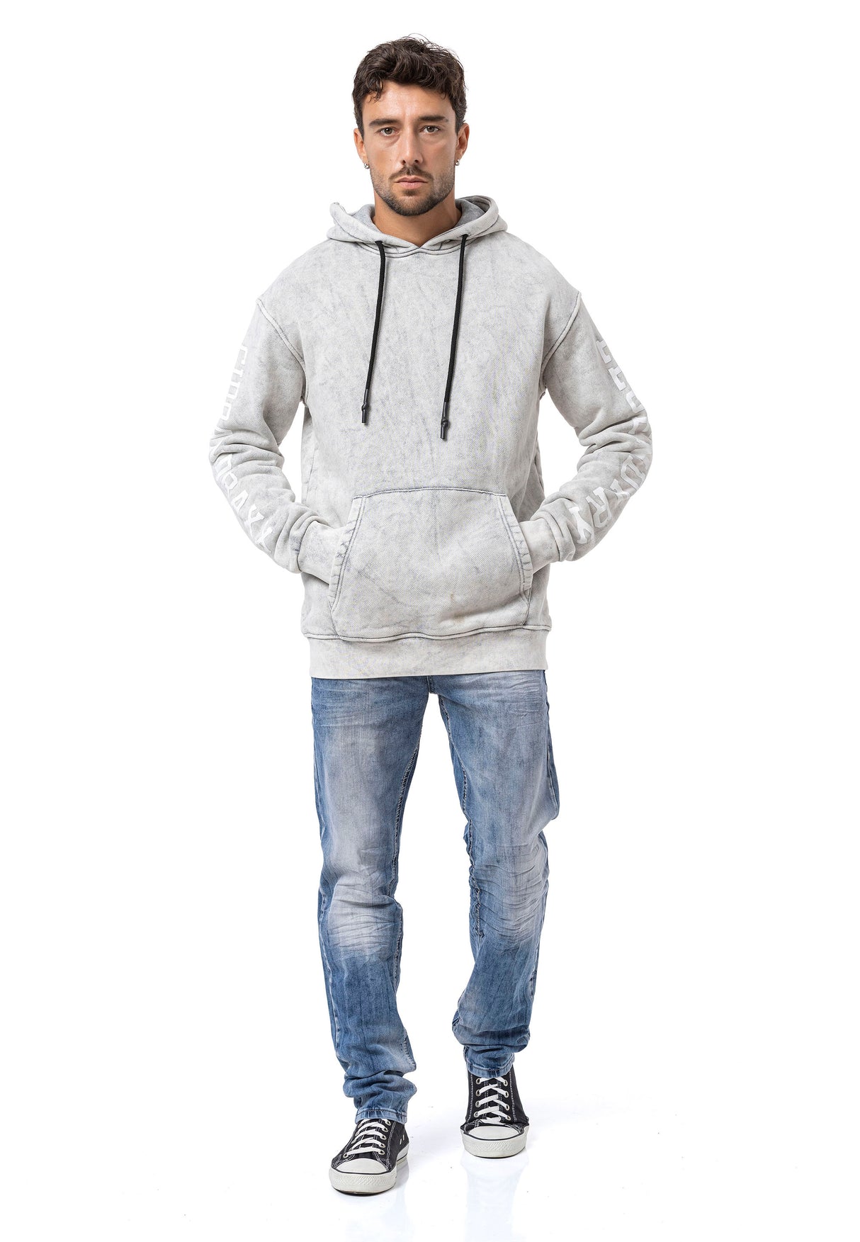 CL597 Sudadera con Capucha para Hombre con Estampado en las Mangas