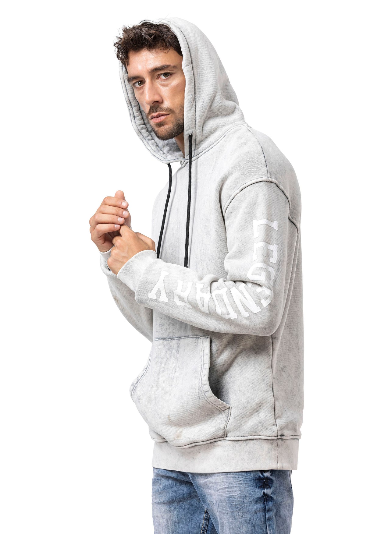 CL597 Sudadera con Capucha para Hombre con Estampado en las Mangas