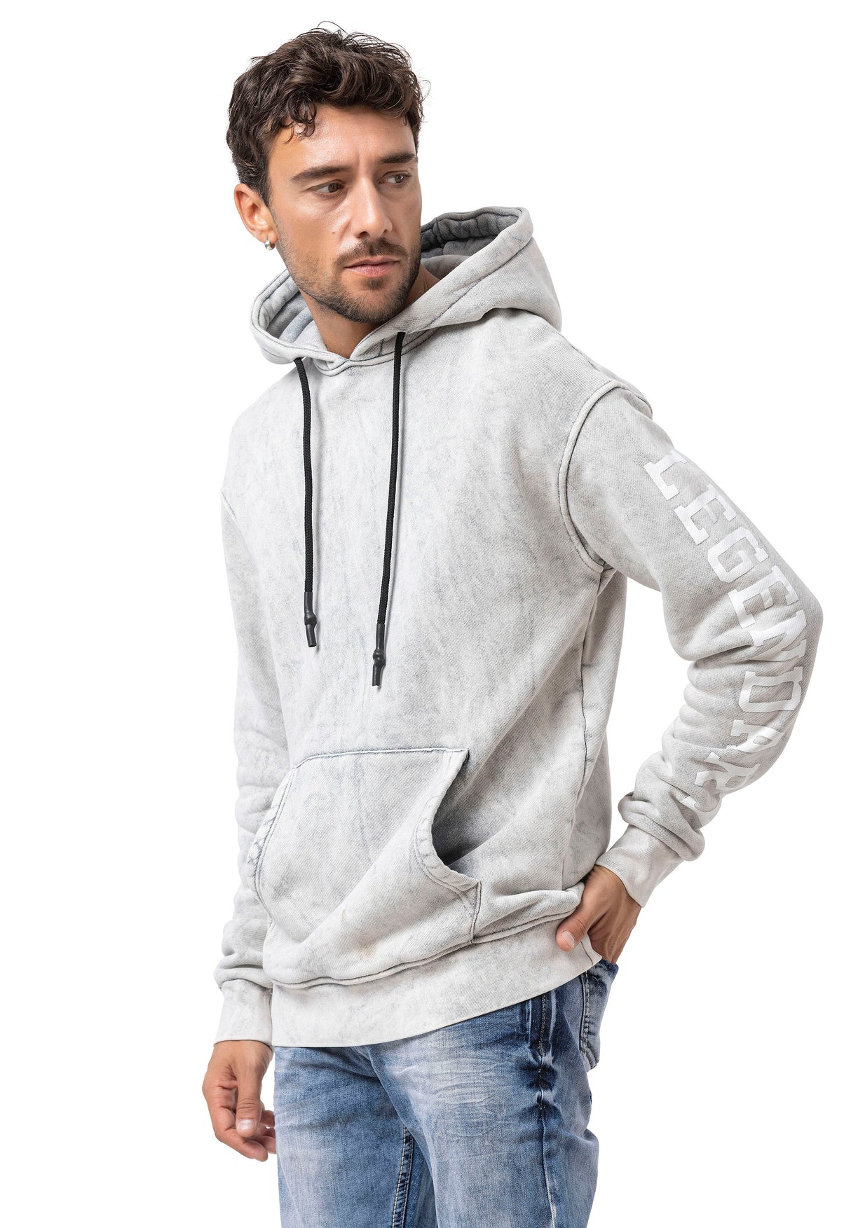 CL597 Sudadera con Capucha para Hombre con Estampado en las Mangas