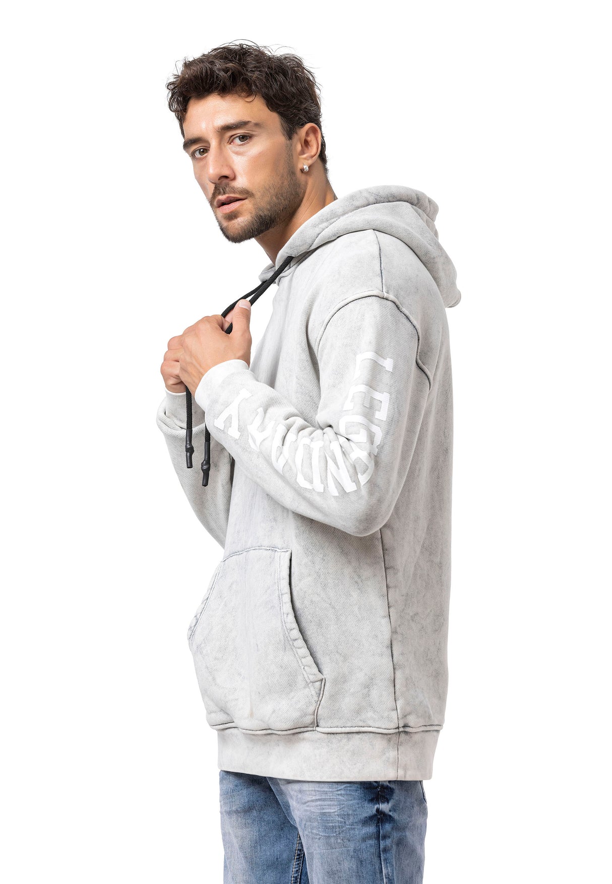 CL597 Sudadera con Capucha para Hombre con Estampado en las Mangas