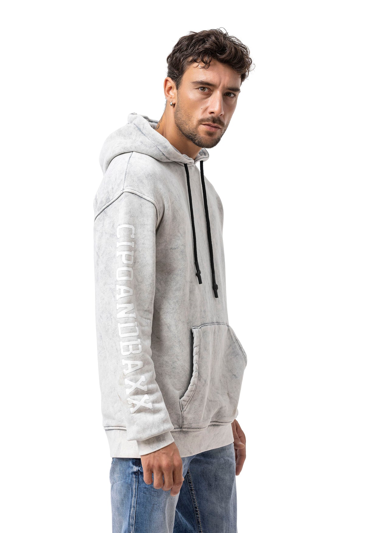 CL597 Sudadera con Capucha para Hombre con Estampado en las Mangas