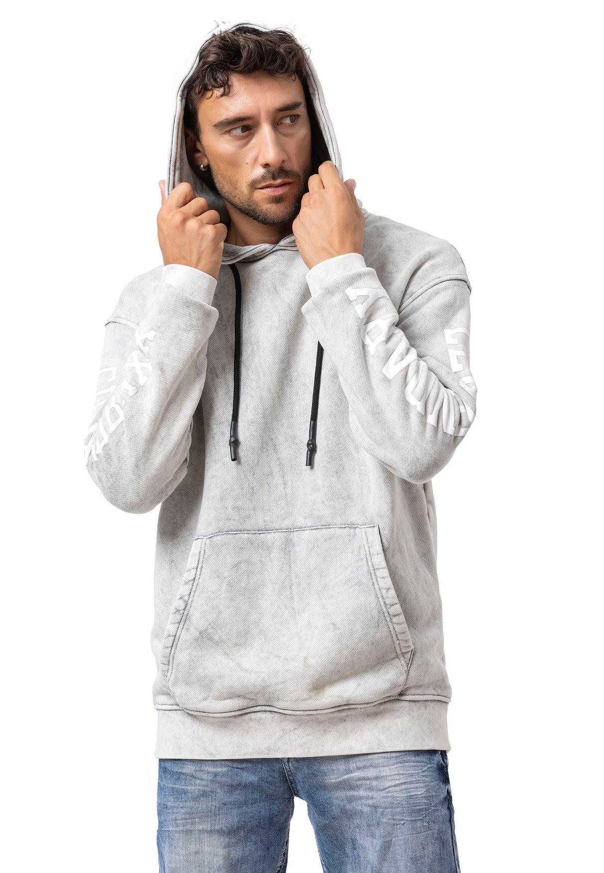 CL597 Sudadera con Capucha para Hombre con Estampado en las Mangas
