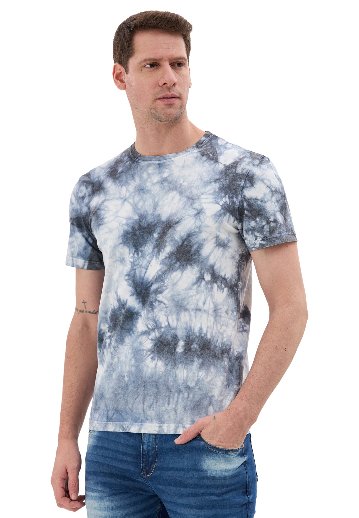 CT864 Camiseta de Hombre – Estilo Tie‑Dye Azul y Blanco