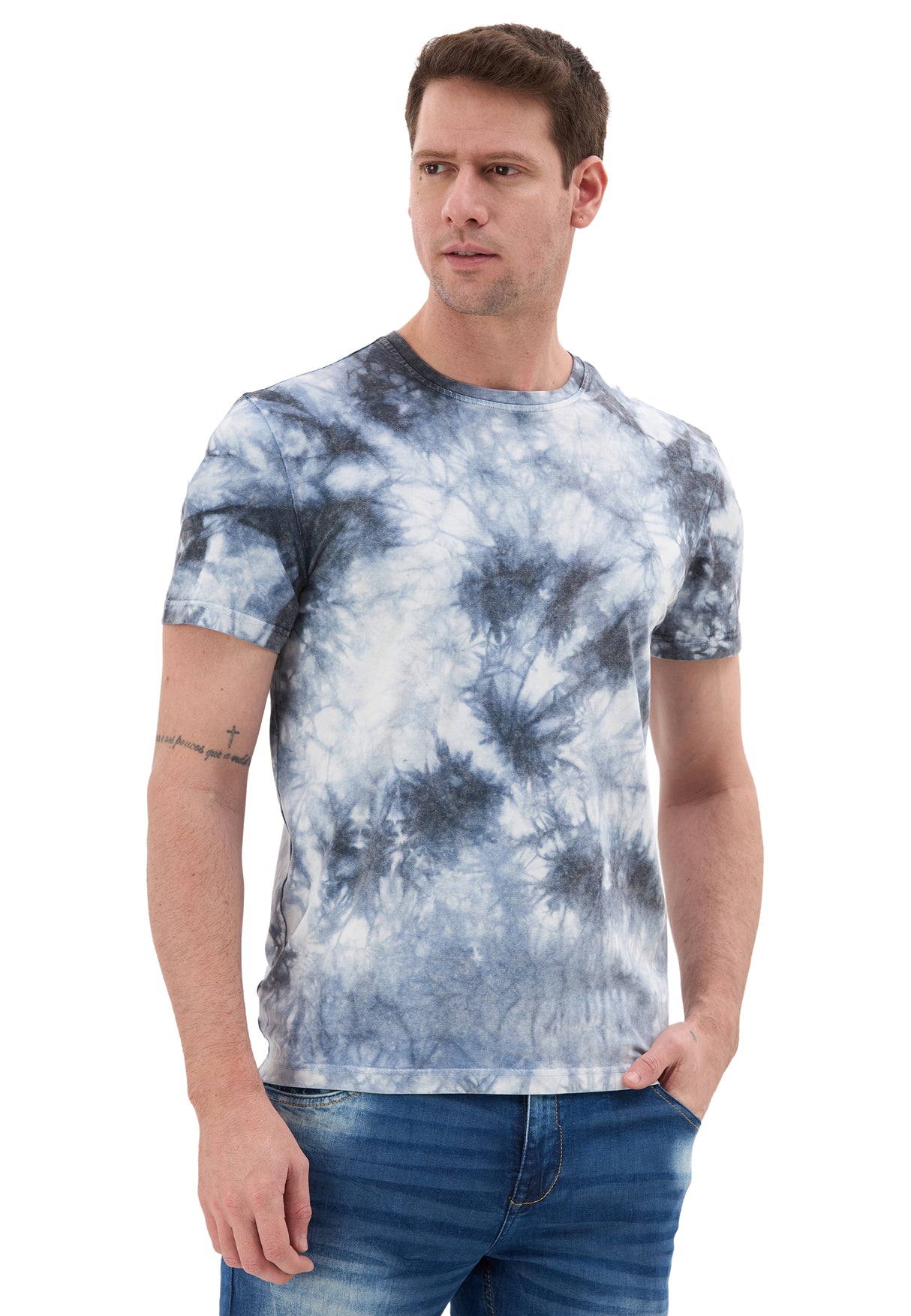 CT864 Camiseta de Hombre – Estilo Tie‑Dye Azul y Blanco