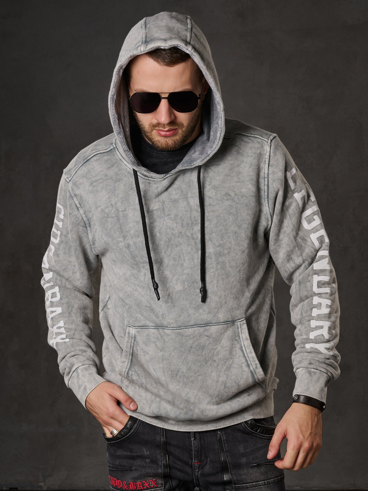 CL597 Sudadera con Capucha para Hombre con Estampado en las Mangas