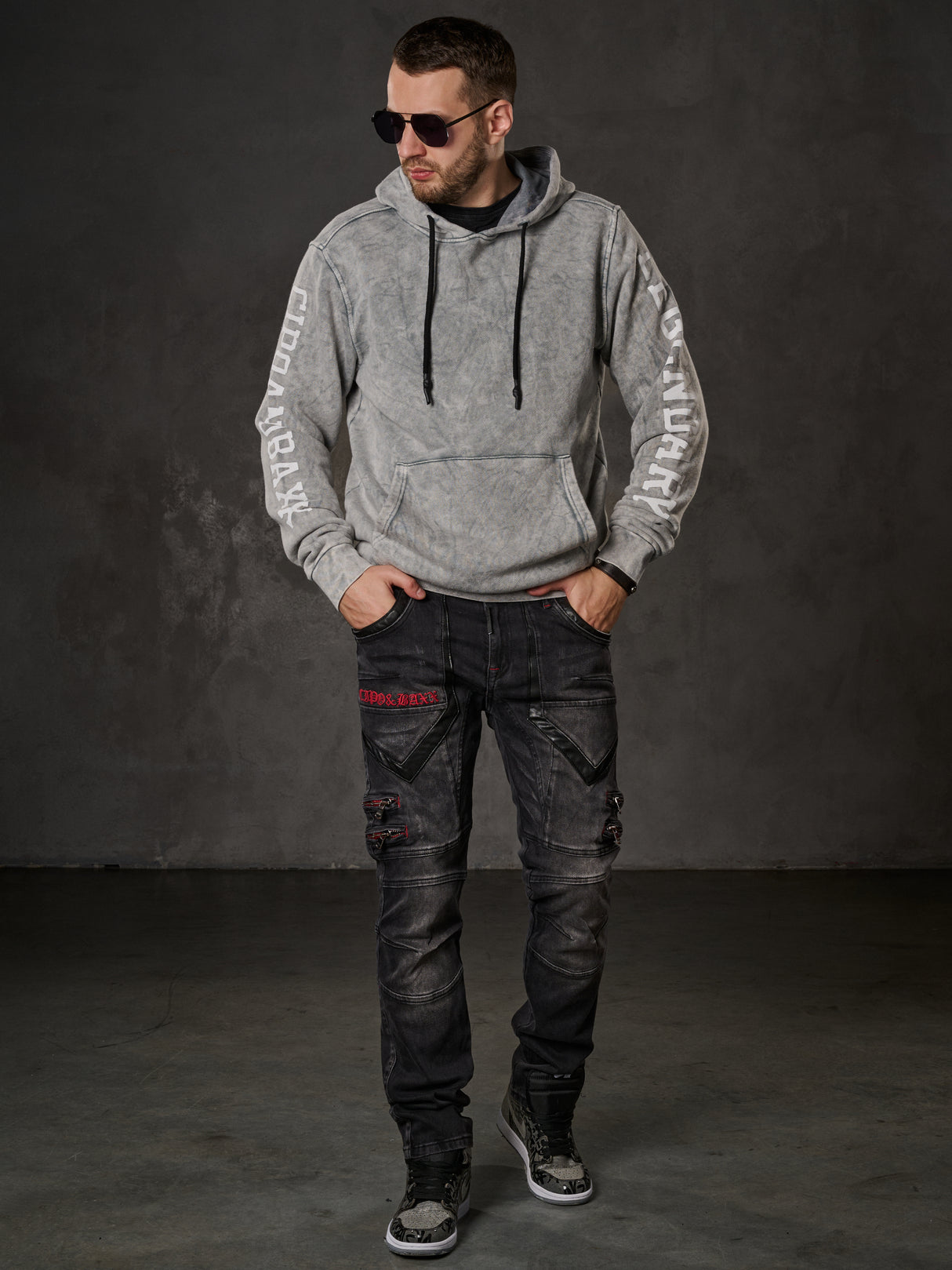 CL597 Sudadera con Capucha para Hombre con Estampado en las Mangas