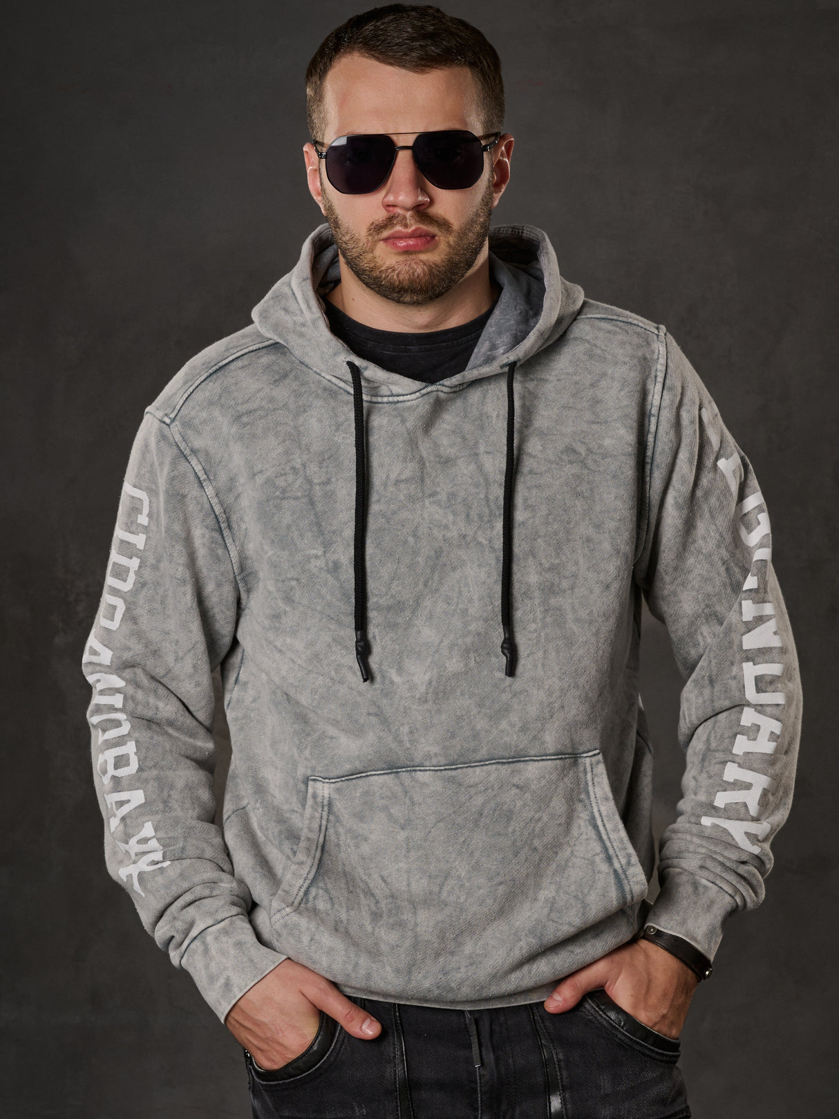CL597 Sudadera con Capucha para Hombre con Estampado en las Mangas