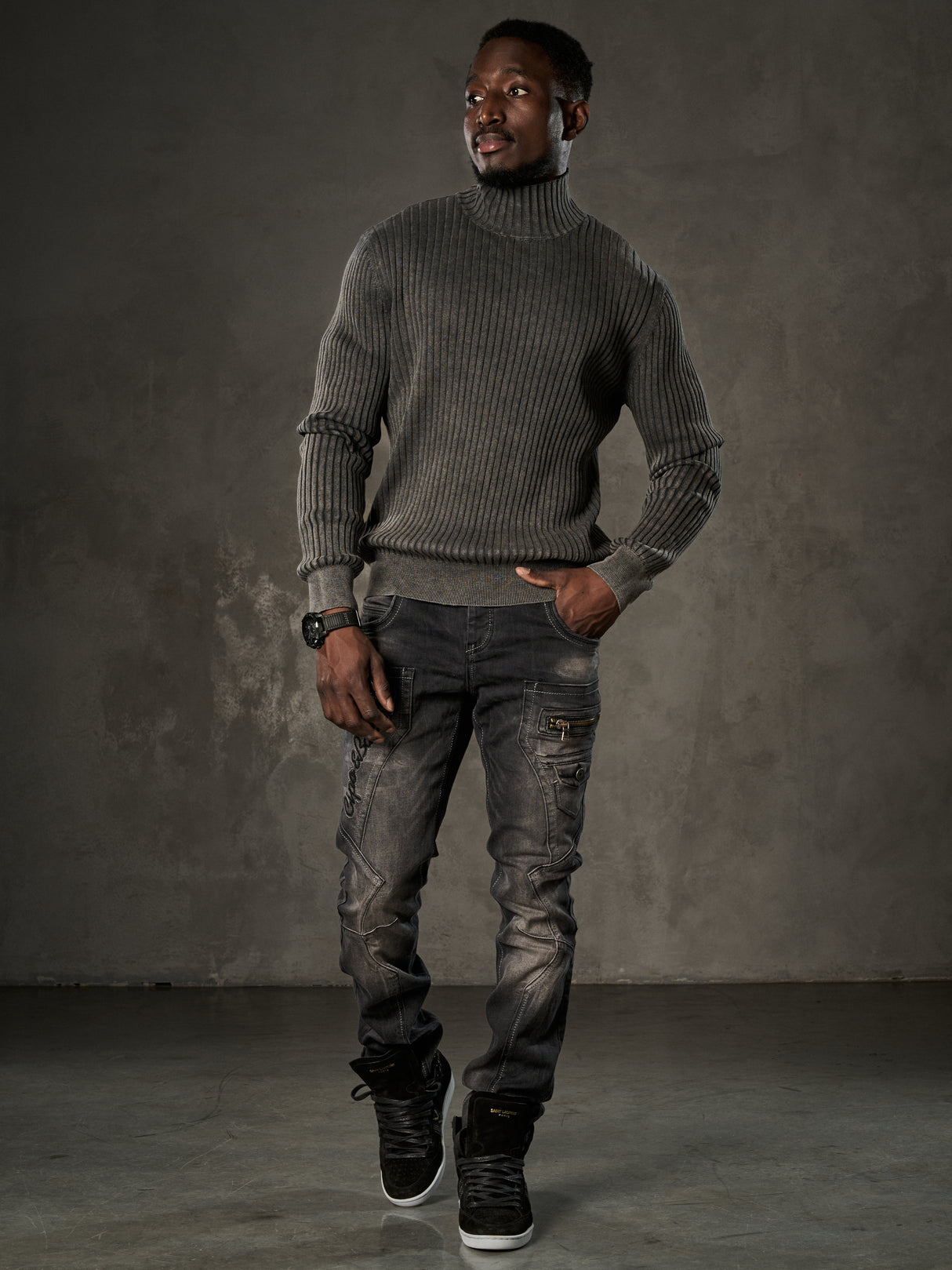 CP288 Pull à col roulé en coton pour homme – Confort côtelé et silhouette élégante