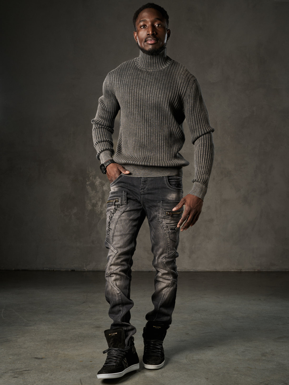 CP288 Pull à col roulé en coton pour homme – Confort côtelé et silhouette élégante