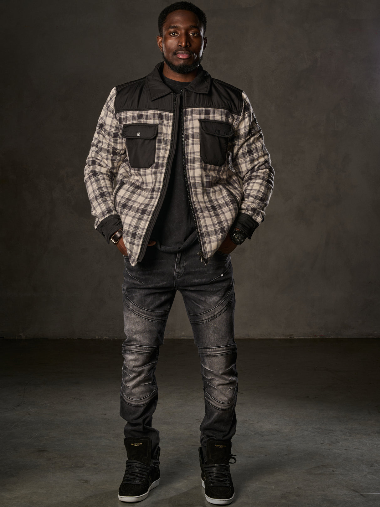 CL548 Veste pour homme avec motif à carreaux stylé