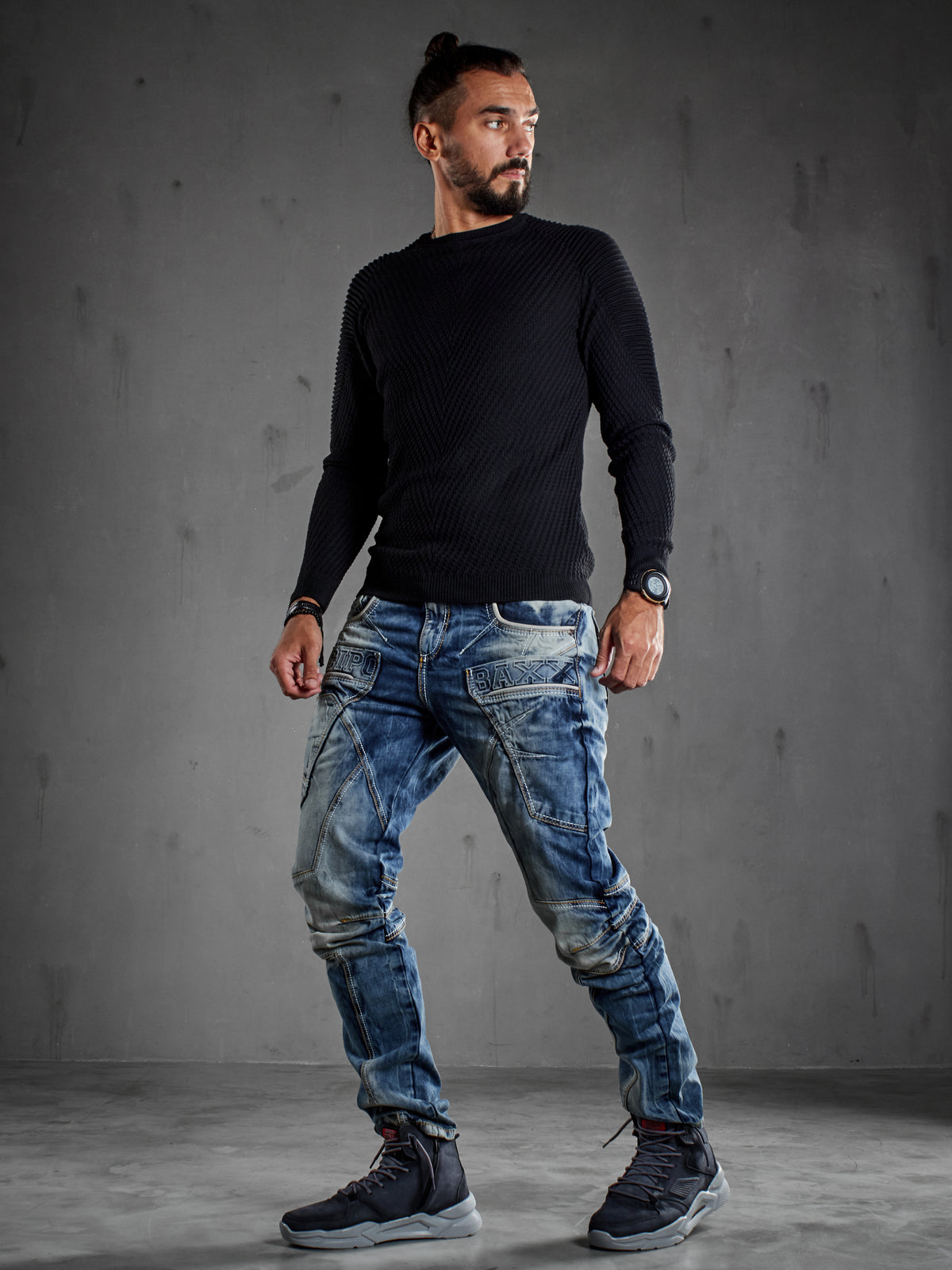 CD391 Herren bequeme Jeans mit Kontrastnähten und Seitentaschen